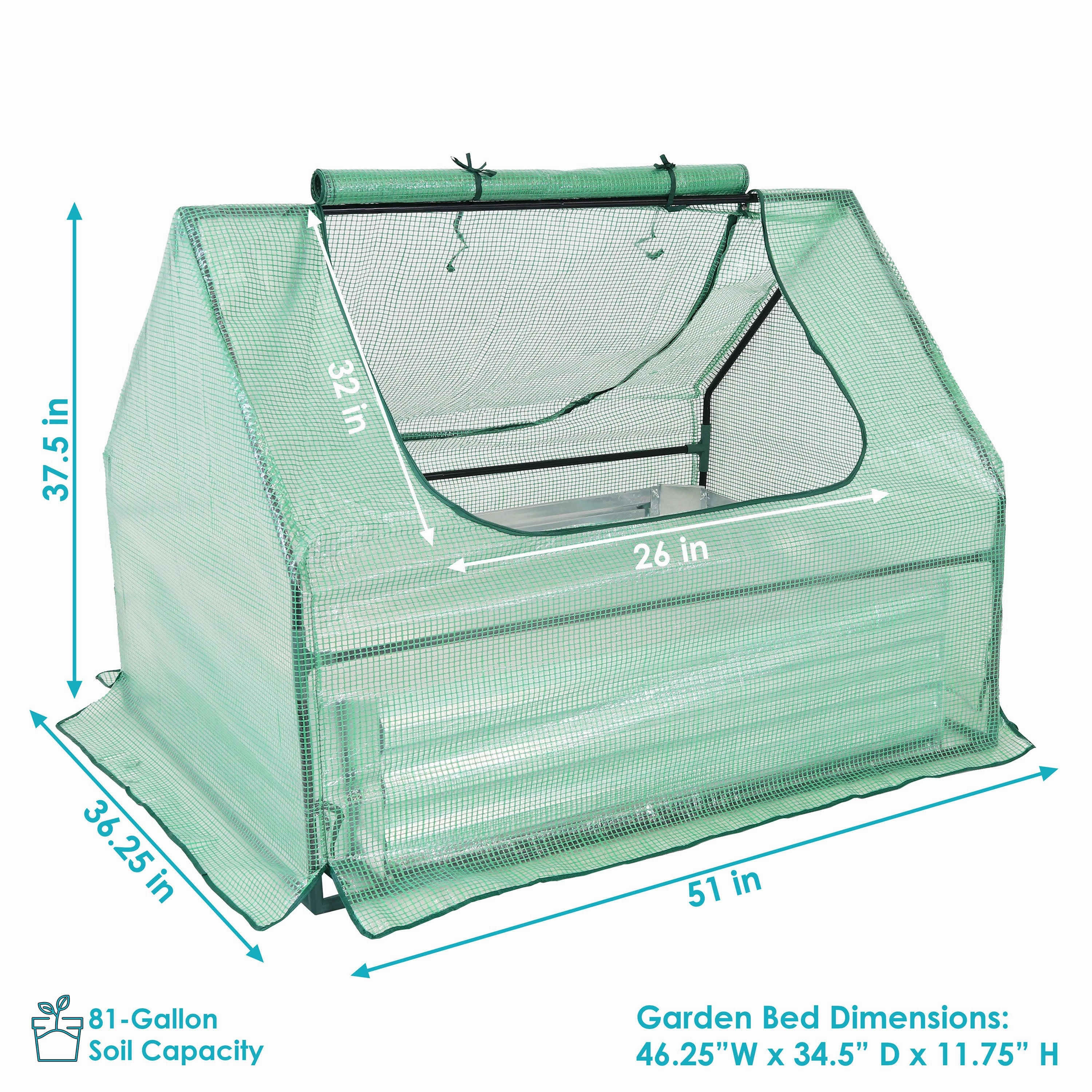 Sunnydaze Steel Raised Garden Bed and Mini Greenhouse Kit - Green