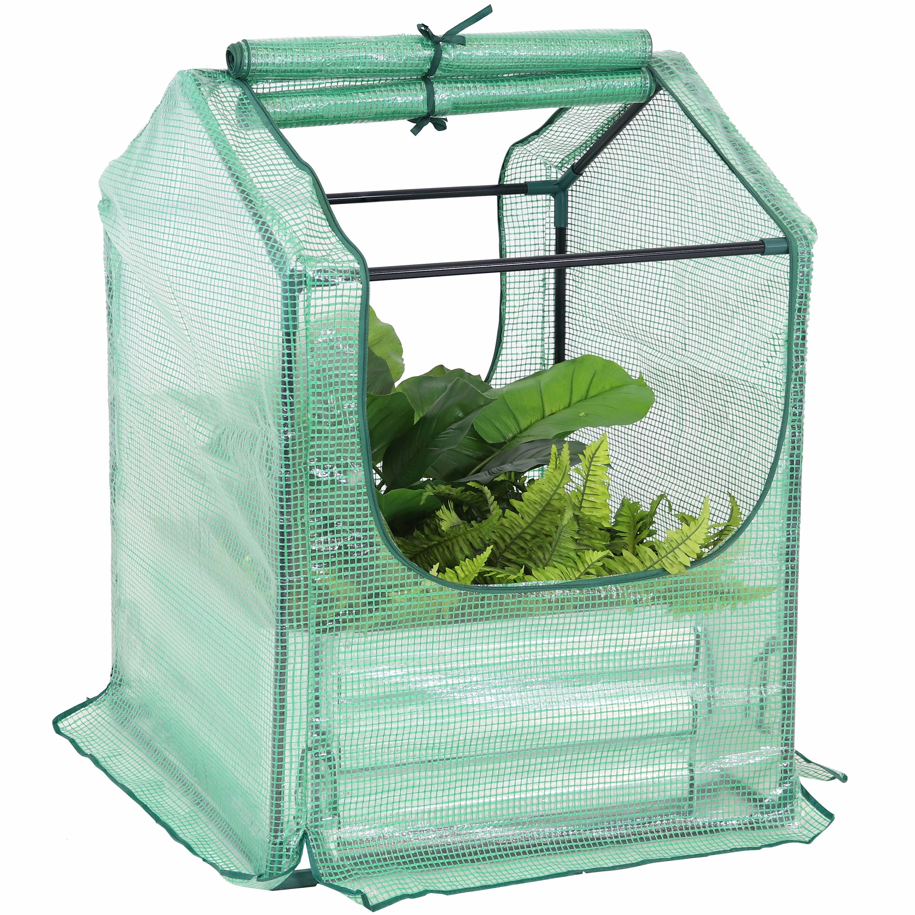Sunnydaze Steel Raised Garden Bed and Mini Greenhouse Kit - Green decorative outdoor planter box designs