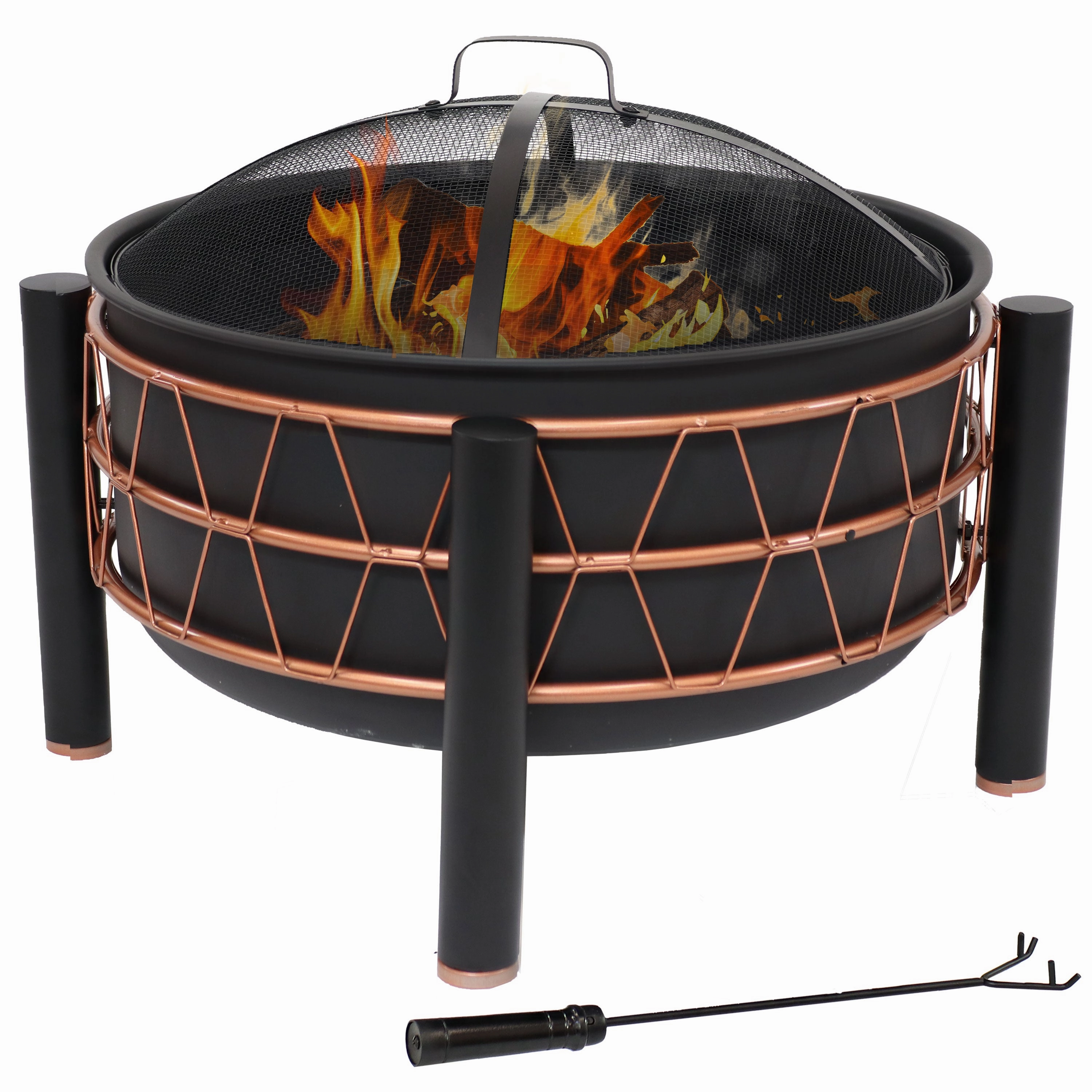 Sunnydaze Steel Wood-Burning Outdoor Fire Pit with Trapezoid Pattern and Cover - 24.5"portable outdoor fire pit with lid