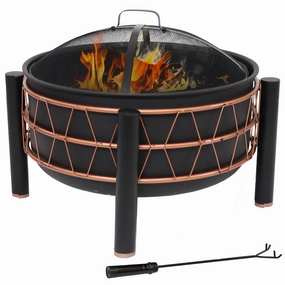 Sunnydaze Steel Wood-Burning Outdoor Fire Pit with Trapezoid Pattern and Cover - 24.5"portable outdoor fire pit with lid