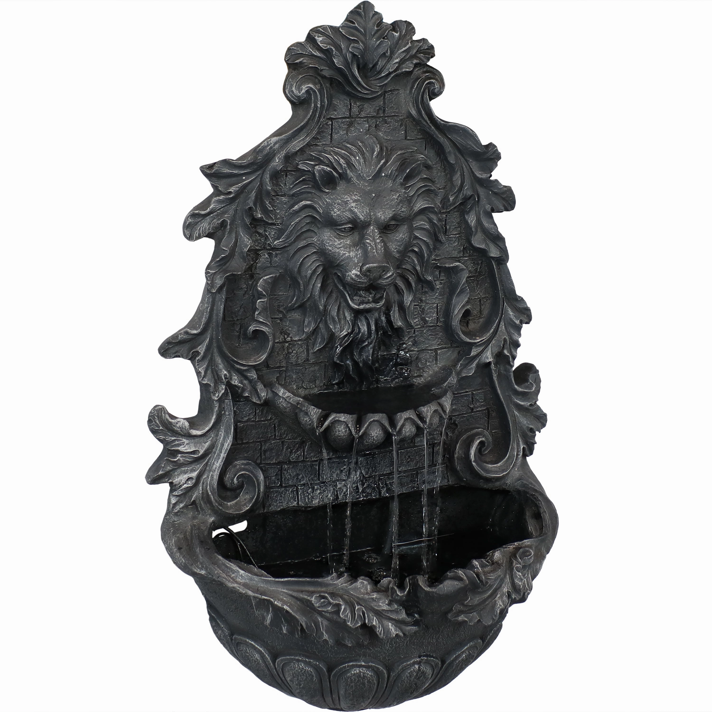 Sunnydaze Stoic Courage Lion Head Solar Fountain with Battery Backupoutdoor garden water fountain