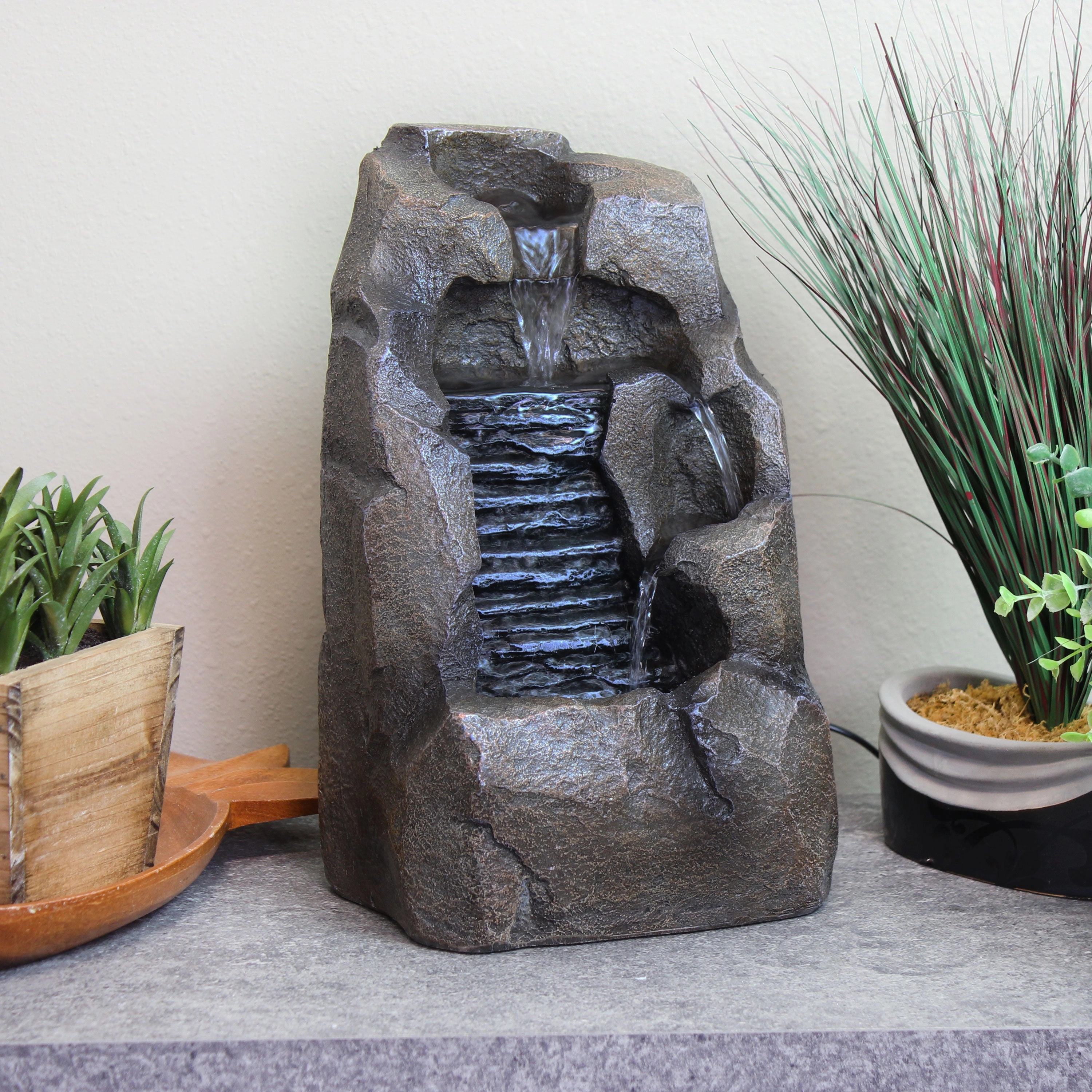 Sunnydaze Stony Rock Waterfall Indoor Tabletop Fountain - 11"outdoor garden water fountain