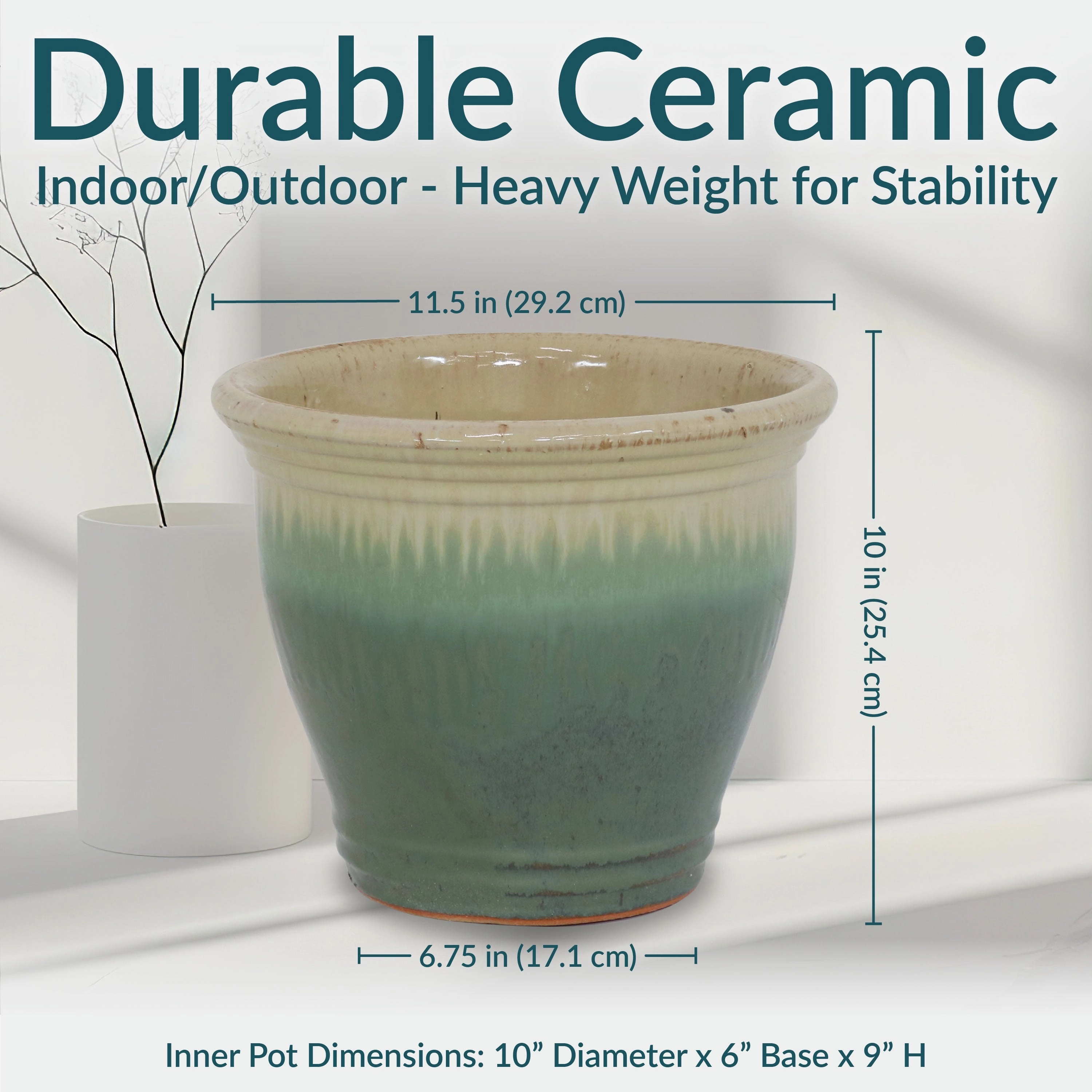Sunnydaze Studio Glazed Ceramic Planter with Drainage Holes - Set of 2