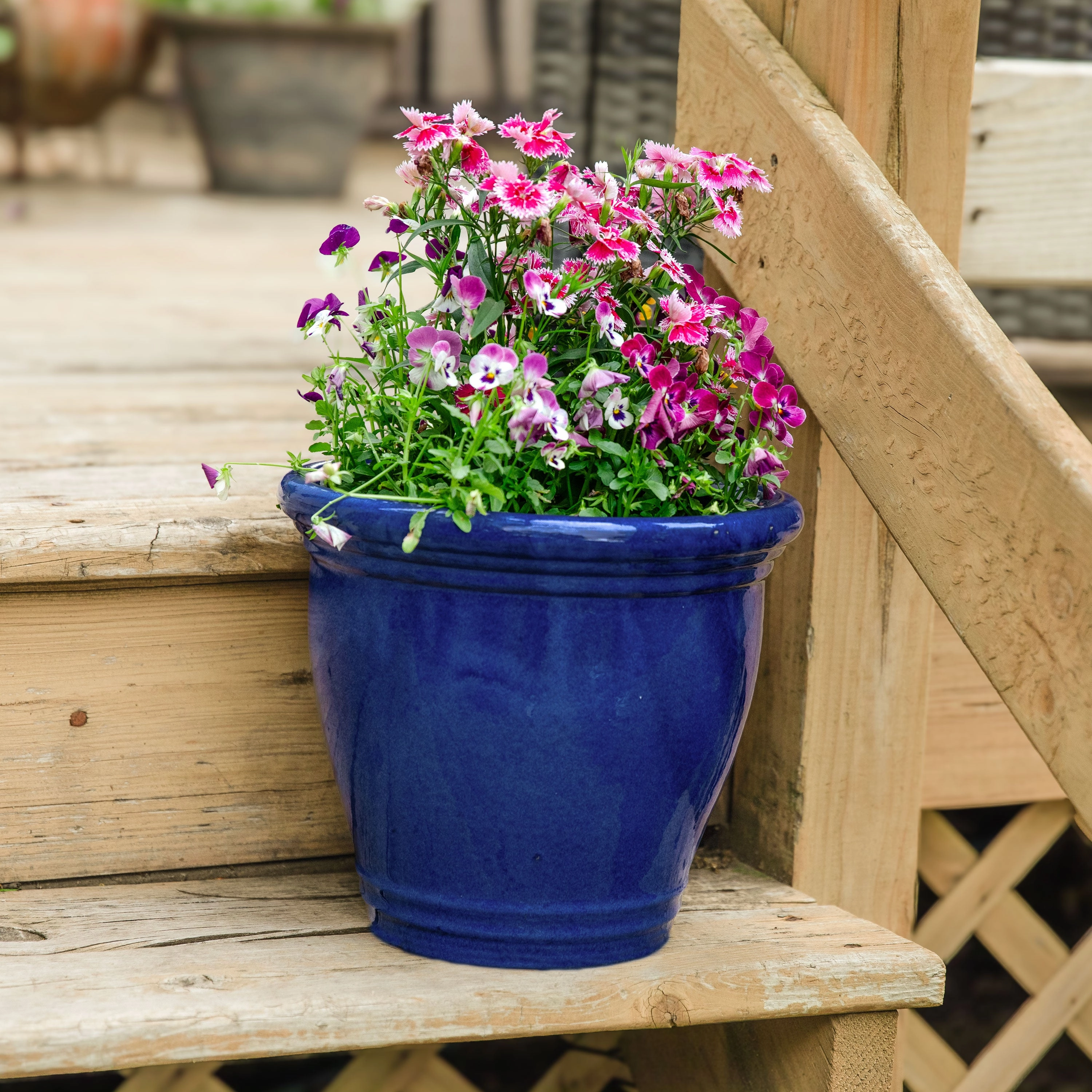 Sunnydaze Studio Glazed Ceramic Planter with Drainage Holes - Set of 2