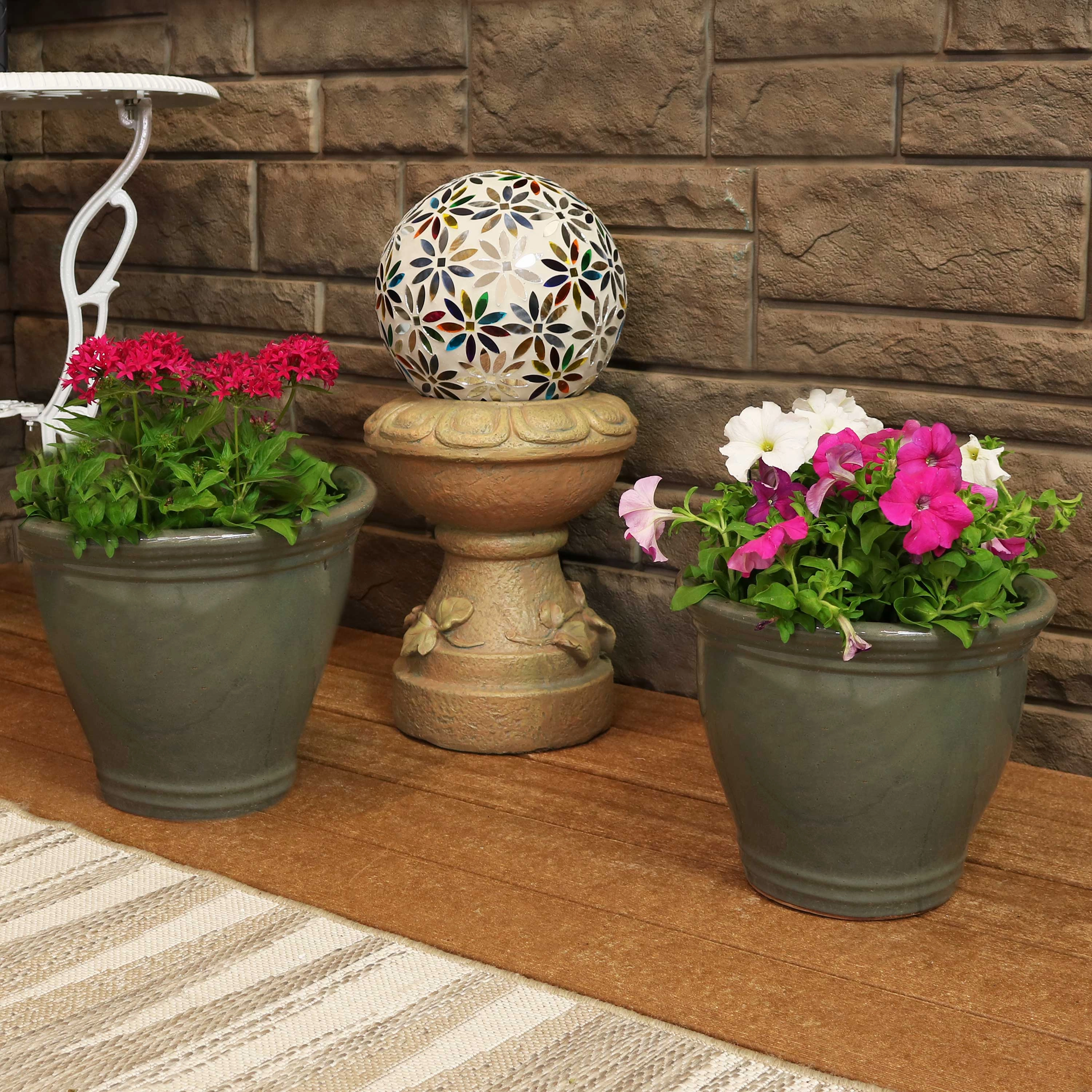 Sunnydaze Studio Glazed Ceramic Planter with Drainage Holes - Set of 2