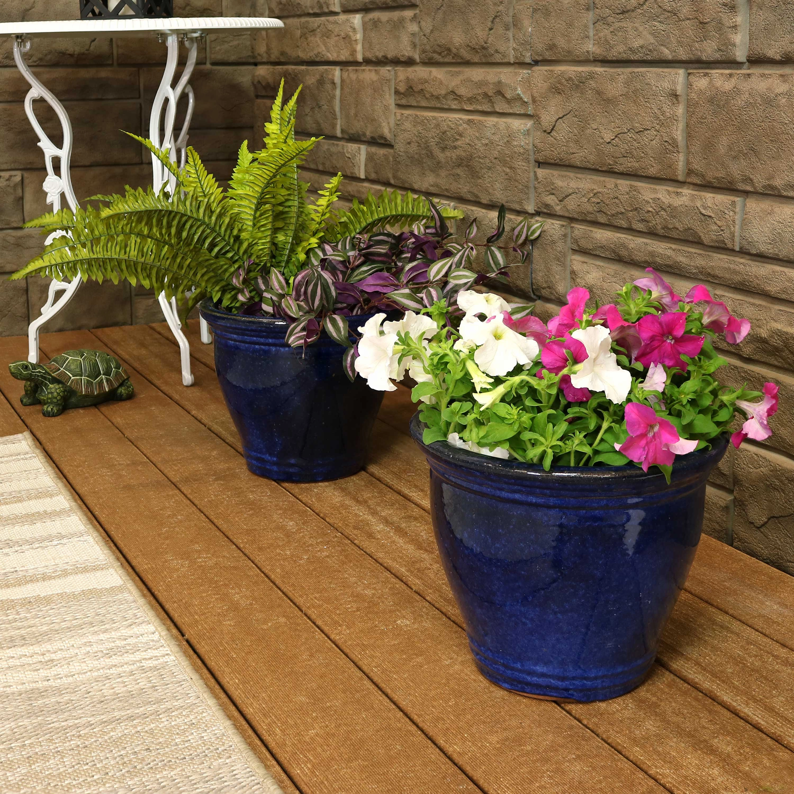 Sunnydaze Studio Glazed Ceramic Planter with Drainage Holes - Set of 2
