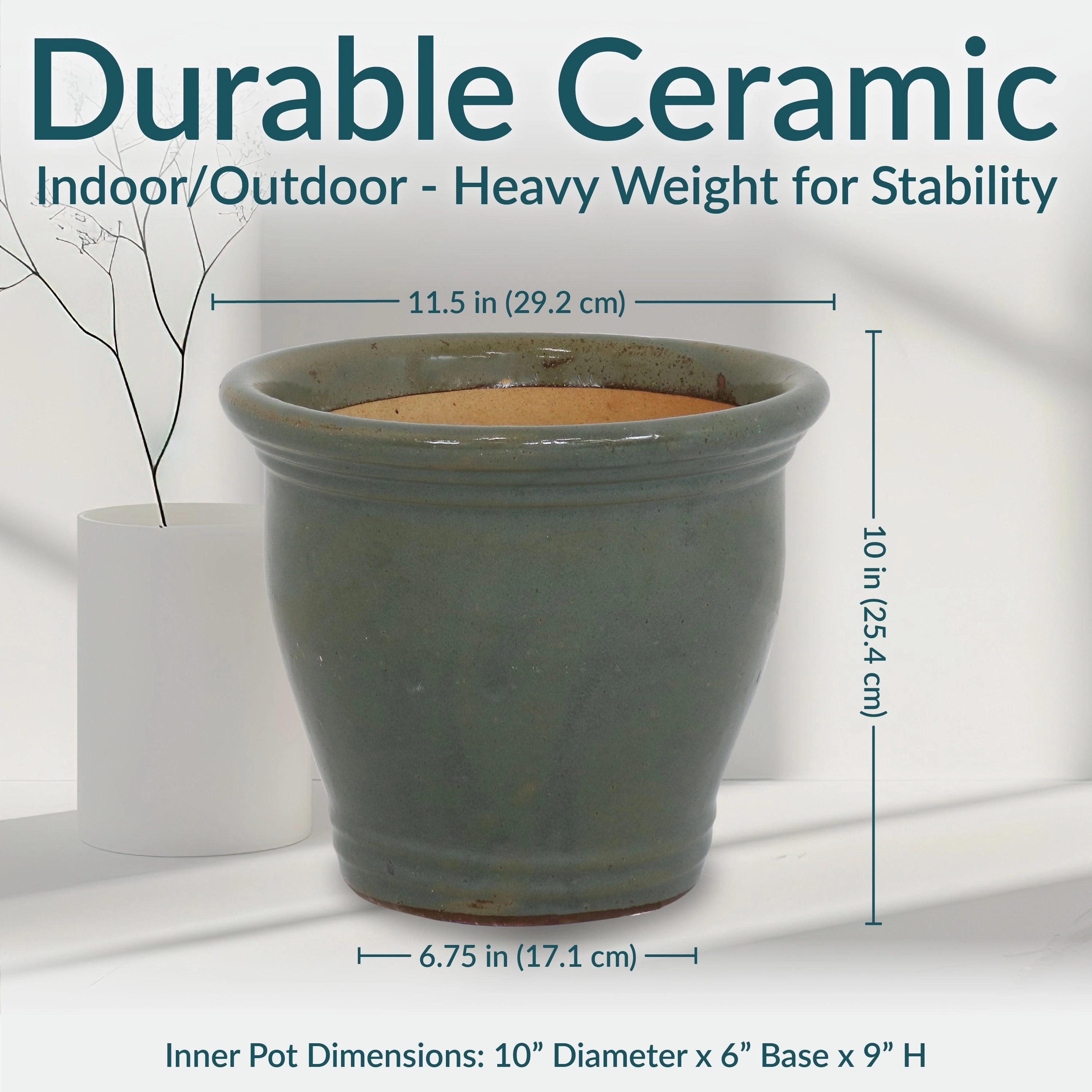 Sunnydaze Studio Glazed Ceramic Planter with Drainage Holes - Set of 2