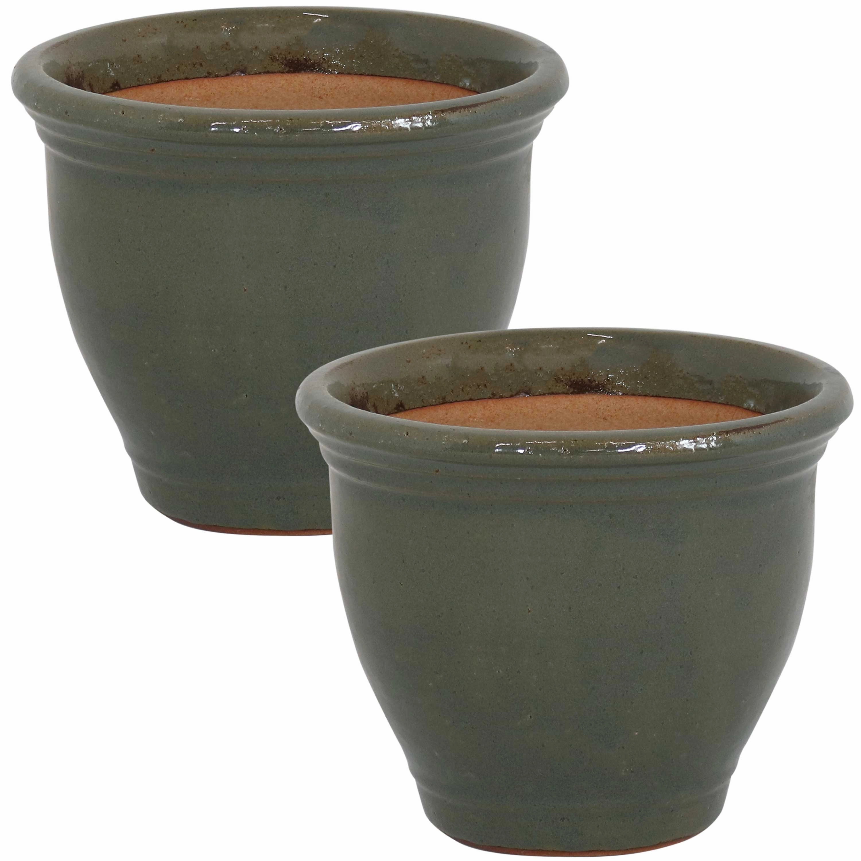 Sunnydaze Studio Glazed Ceramic Planter with Drainage Holes - Set of 2