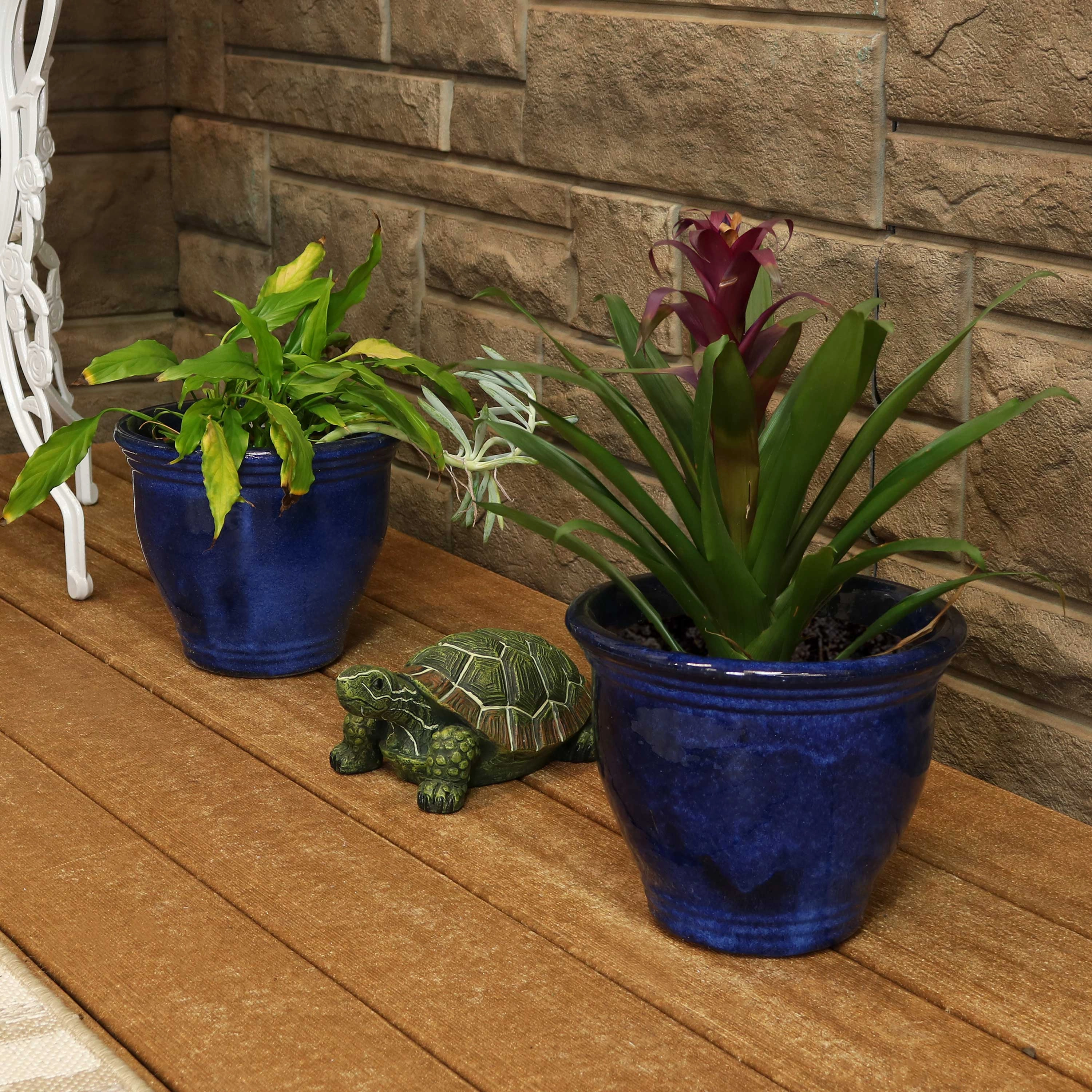 Sunnydaze Studio Glazed Ceramic Planter with Drainage Holes - Set of 2