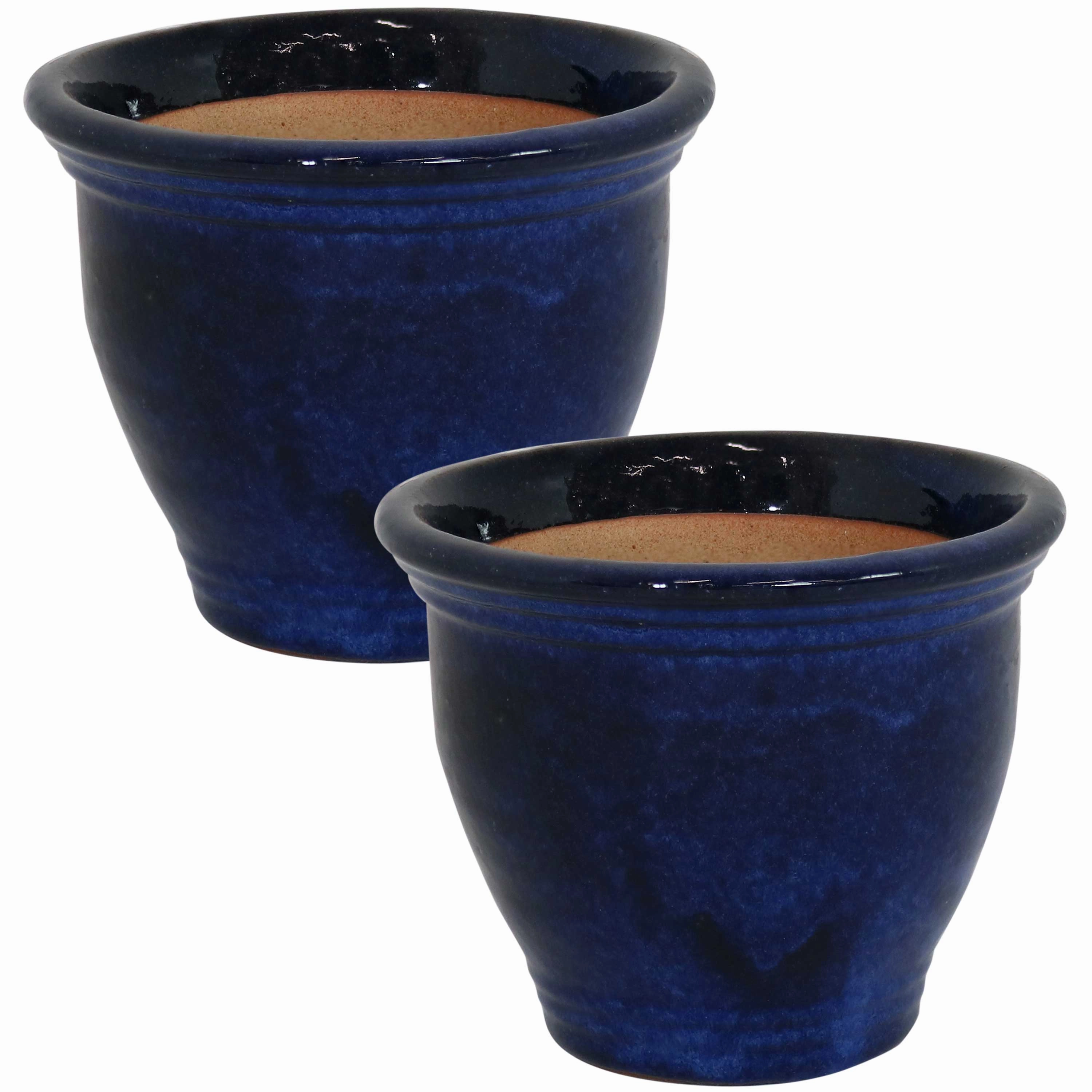 Sunnydaze Studio Glazed Ceramic Planter with Drainage Holes - Set of 2