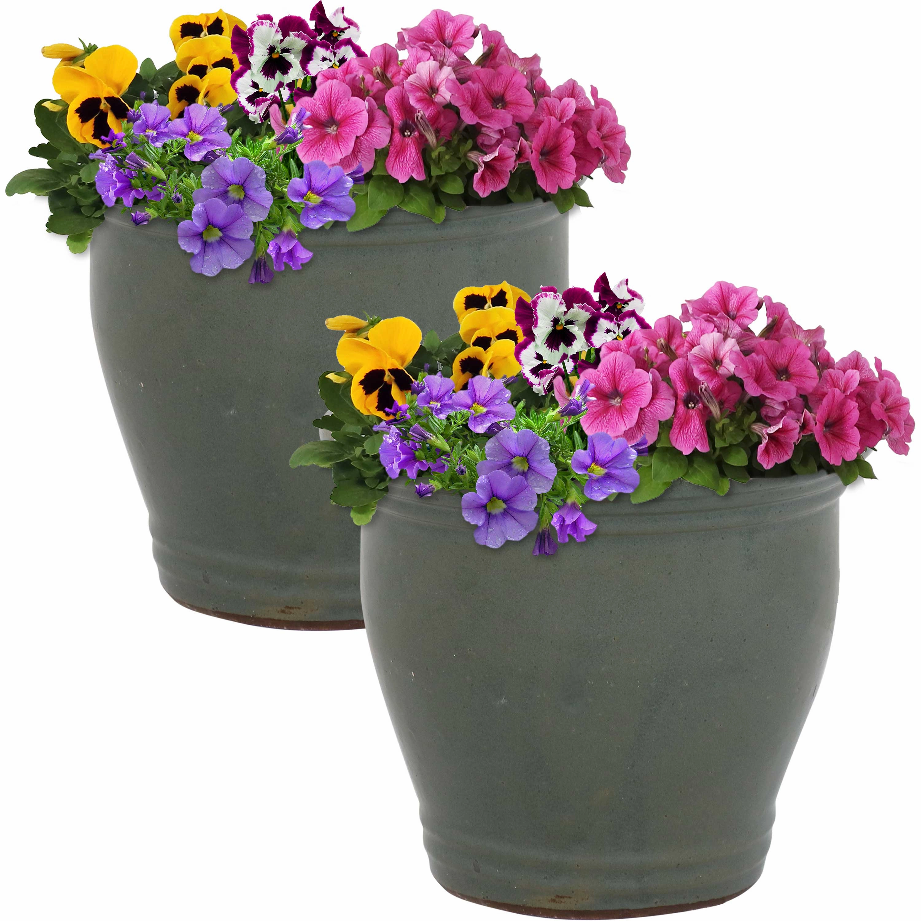 Sunnydaze Studio Glazed Ceramic Planter with Drainage Holes - Set of 2