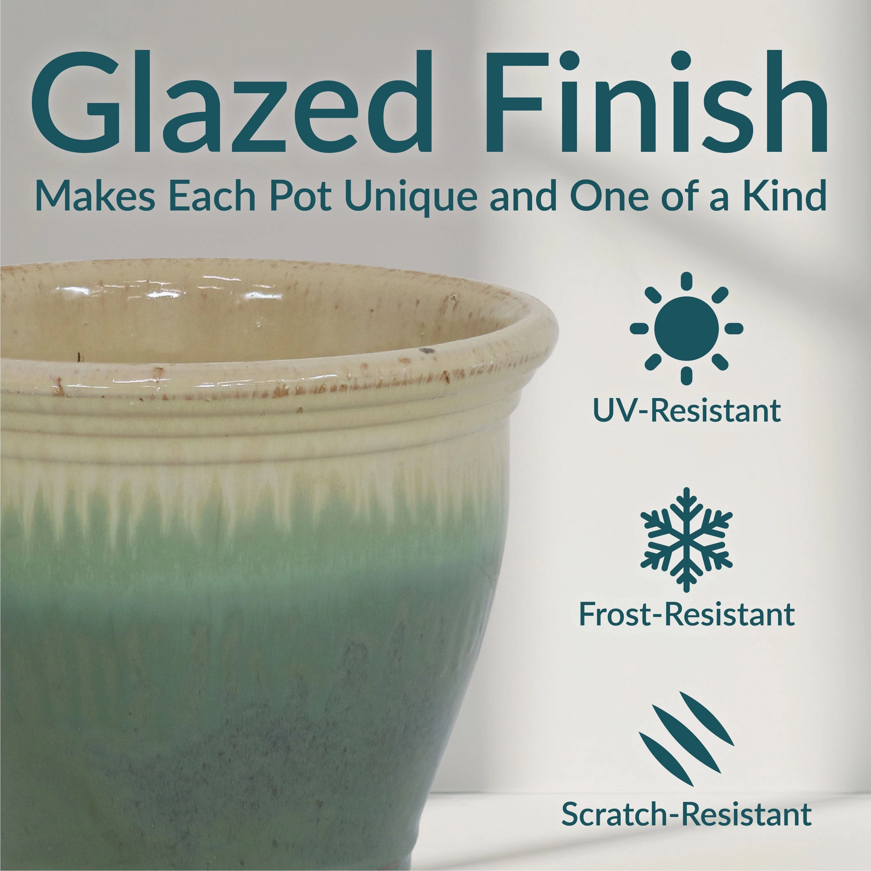 Sunnydaze Studio Glazed Ceramic Planter with Drainage Holes - Set of 2