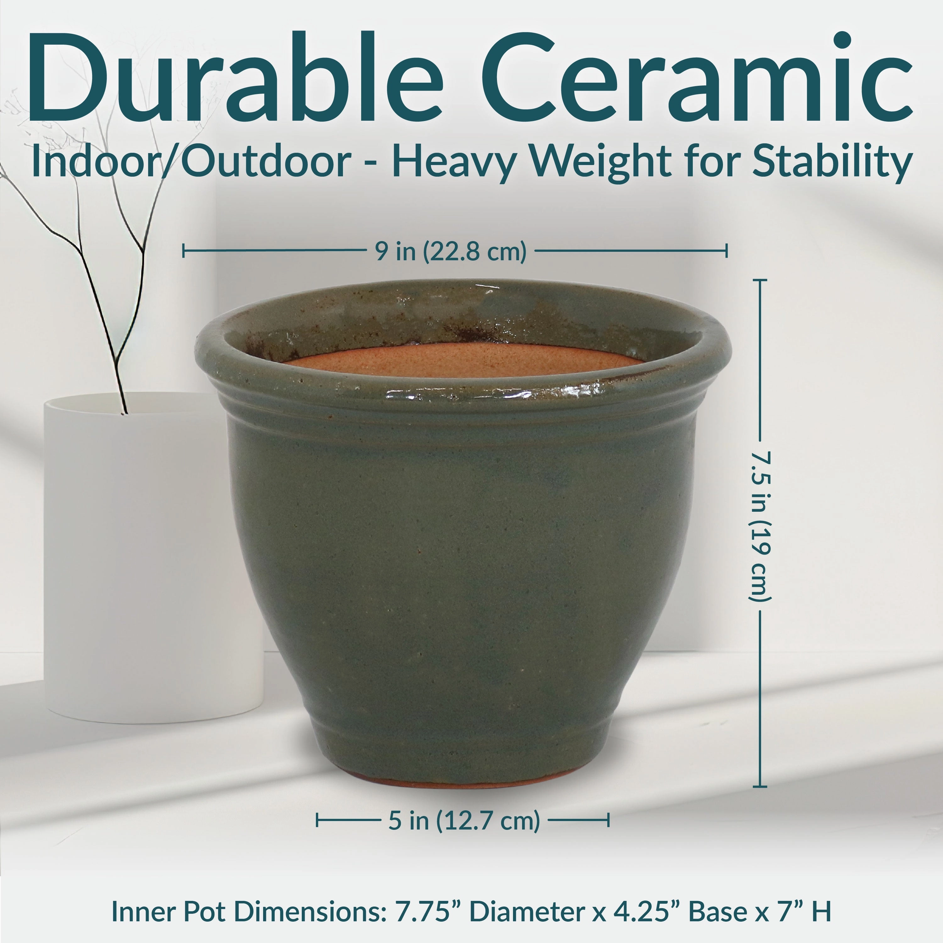 Sunnydaze Studio Glazed Ceramic Planter with Drainage Holes - Set of 2