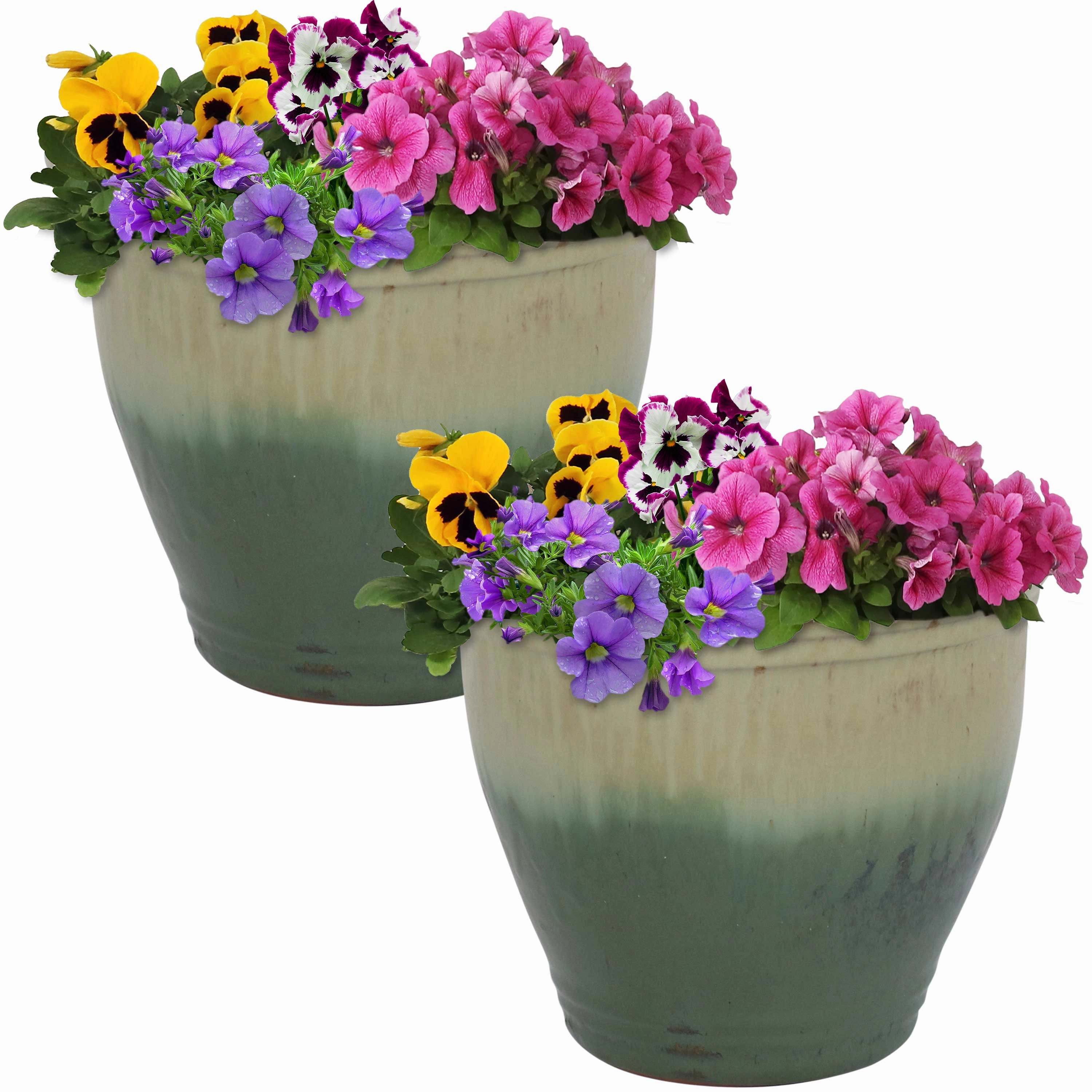 Sunnydaze Studio Glazed Ceramic Planter with Drainage Holes - Set of 2