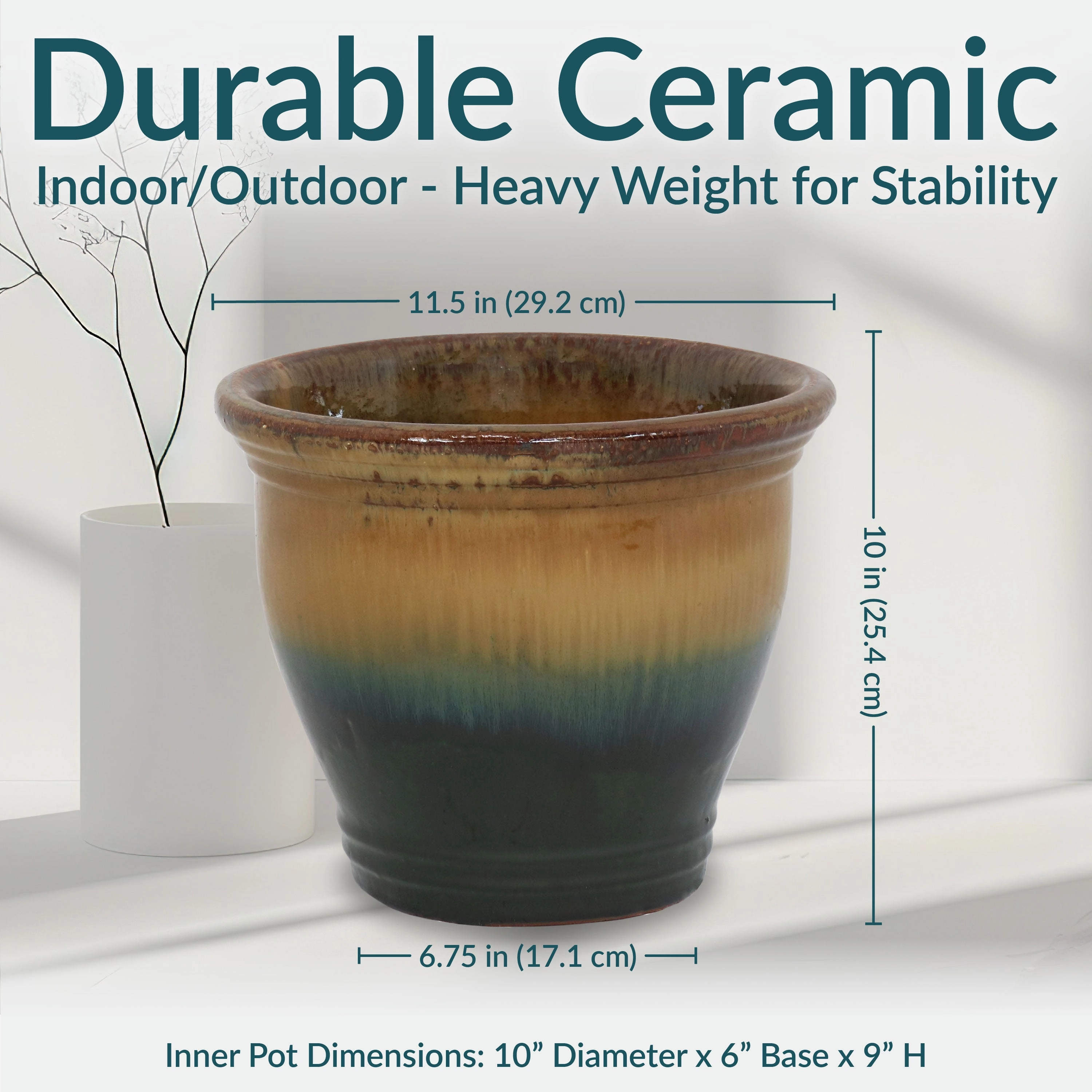 Sunnydaze Studio Glazed Ceramic Planter with Drainage Holes - Set of 2