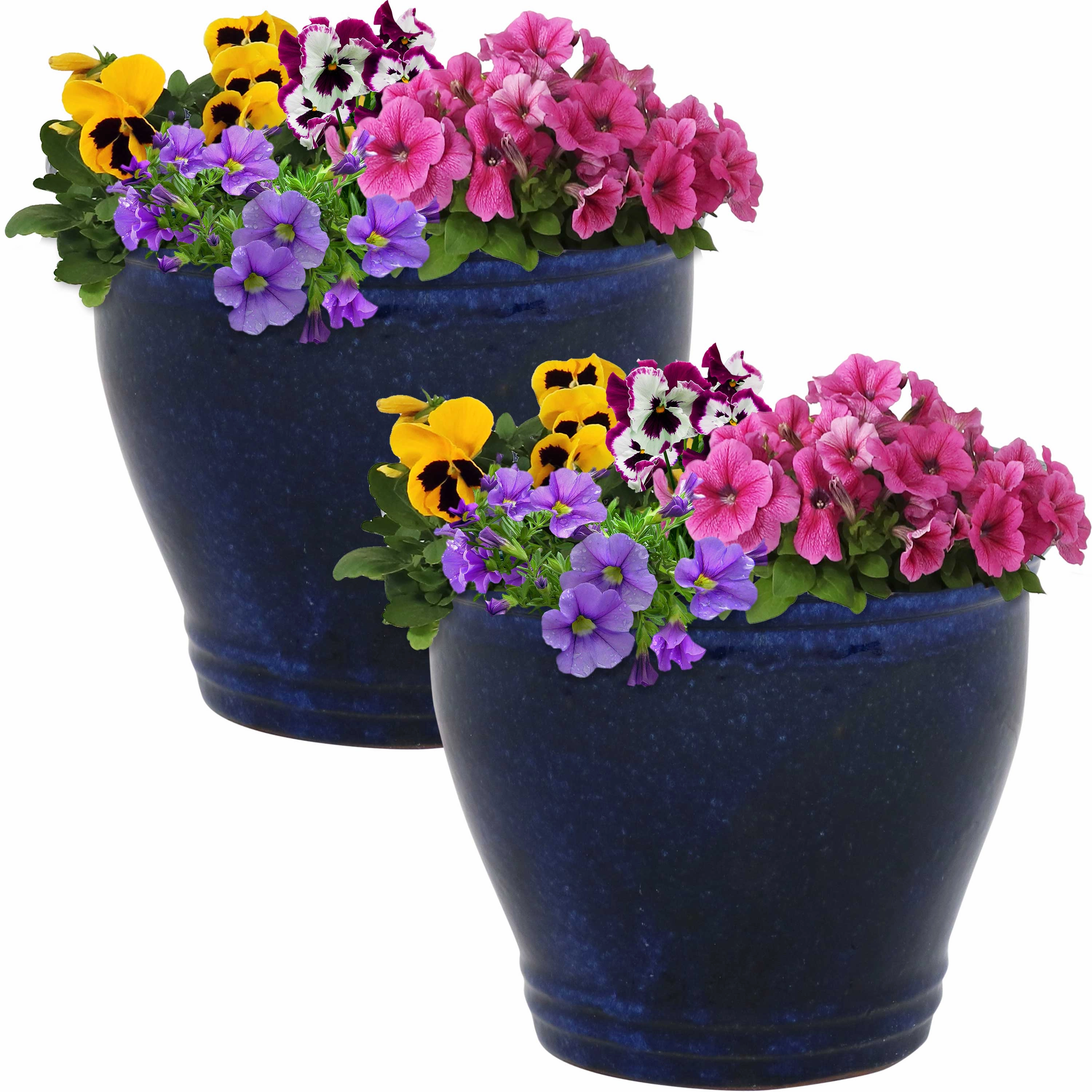 Sunnydaze Studio Glazed Ceramic Planter with Drainage Holes - Set of 2