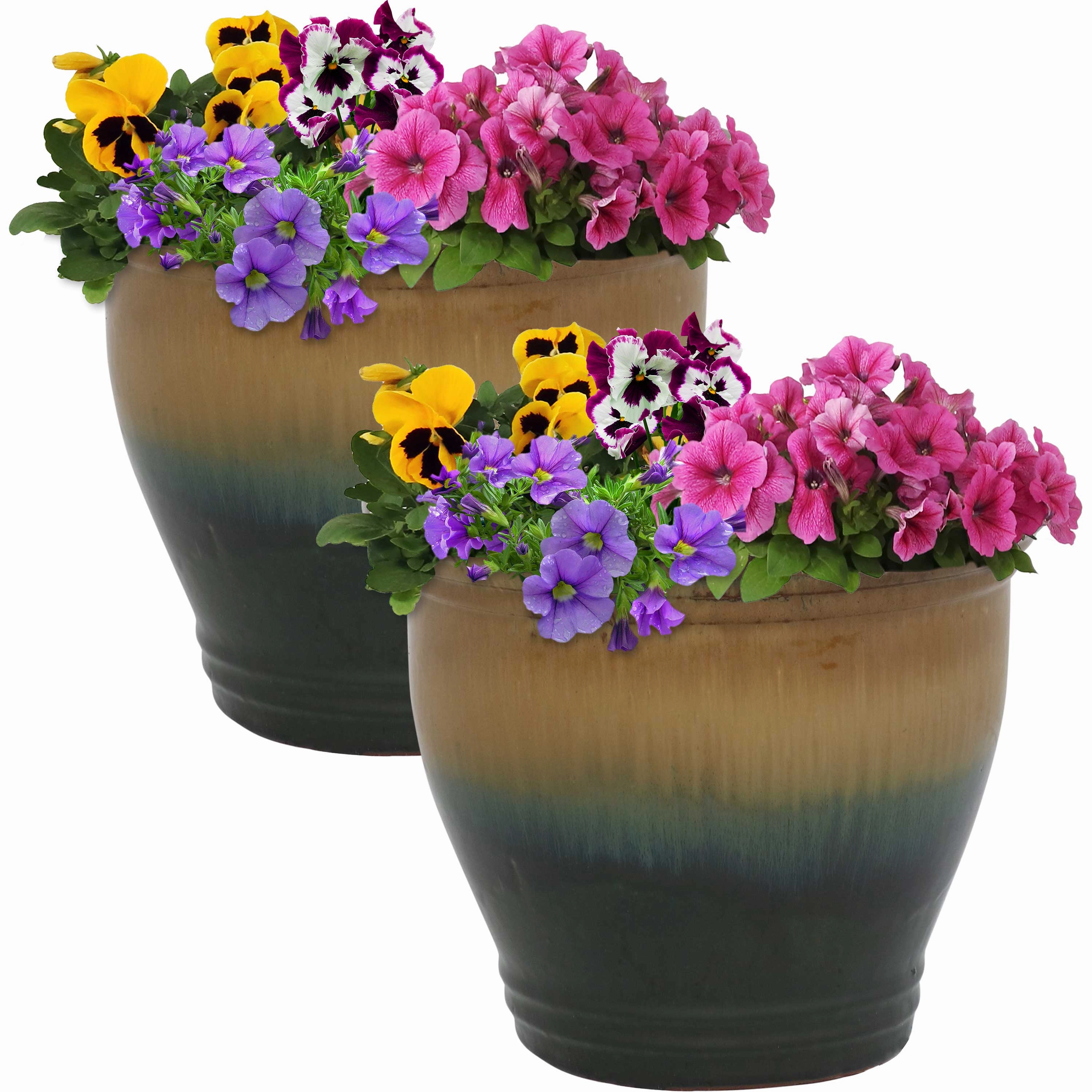 Sunnydaze Studio Glazed Ceramic Planter with Drainage Holes - Set of 2 decorative outdoor planter box designs