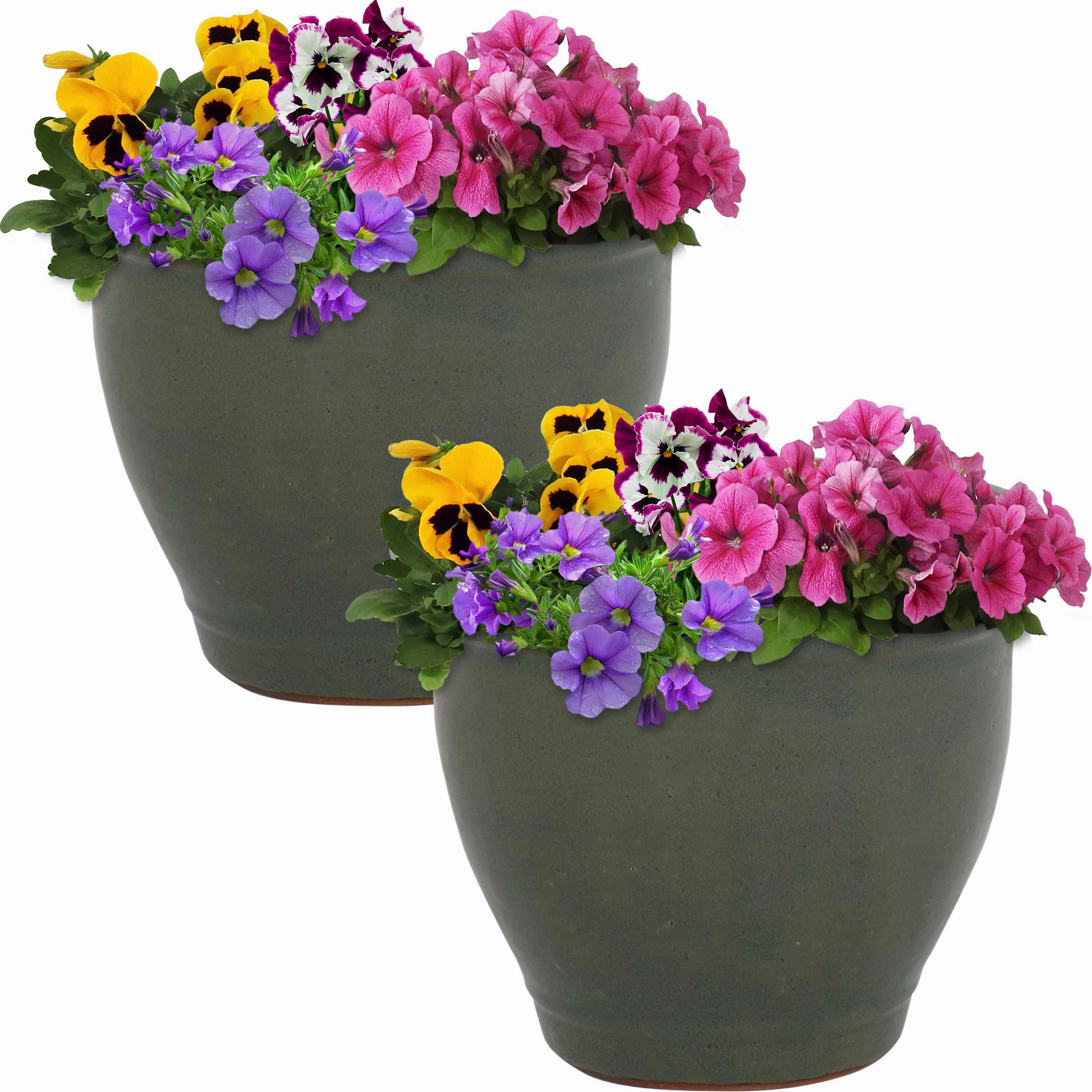 Sunnydaze Studio Glazed Ceramic Planter with Drainage Holes - Set of 2