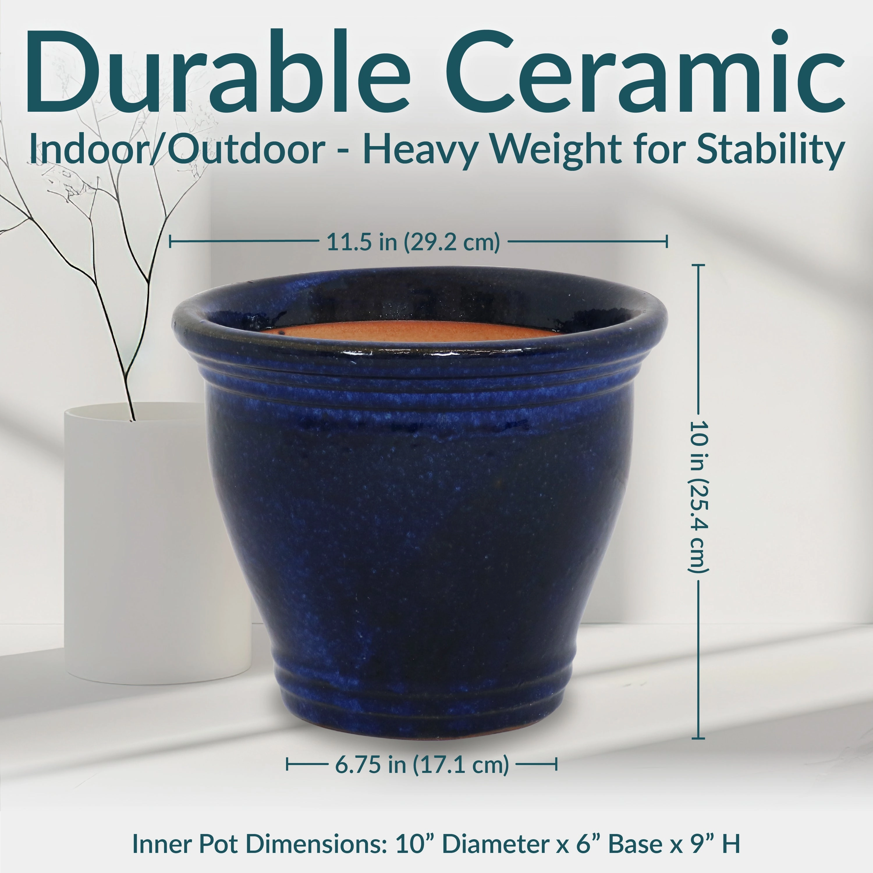 Sunnydaze Studio Glazed Ceramic Planter with Drainage Holes - Set of 2