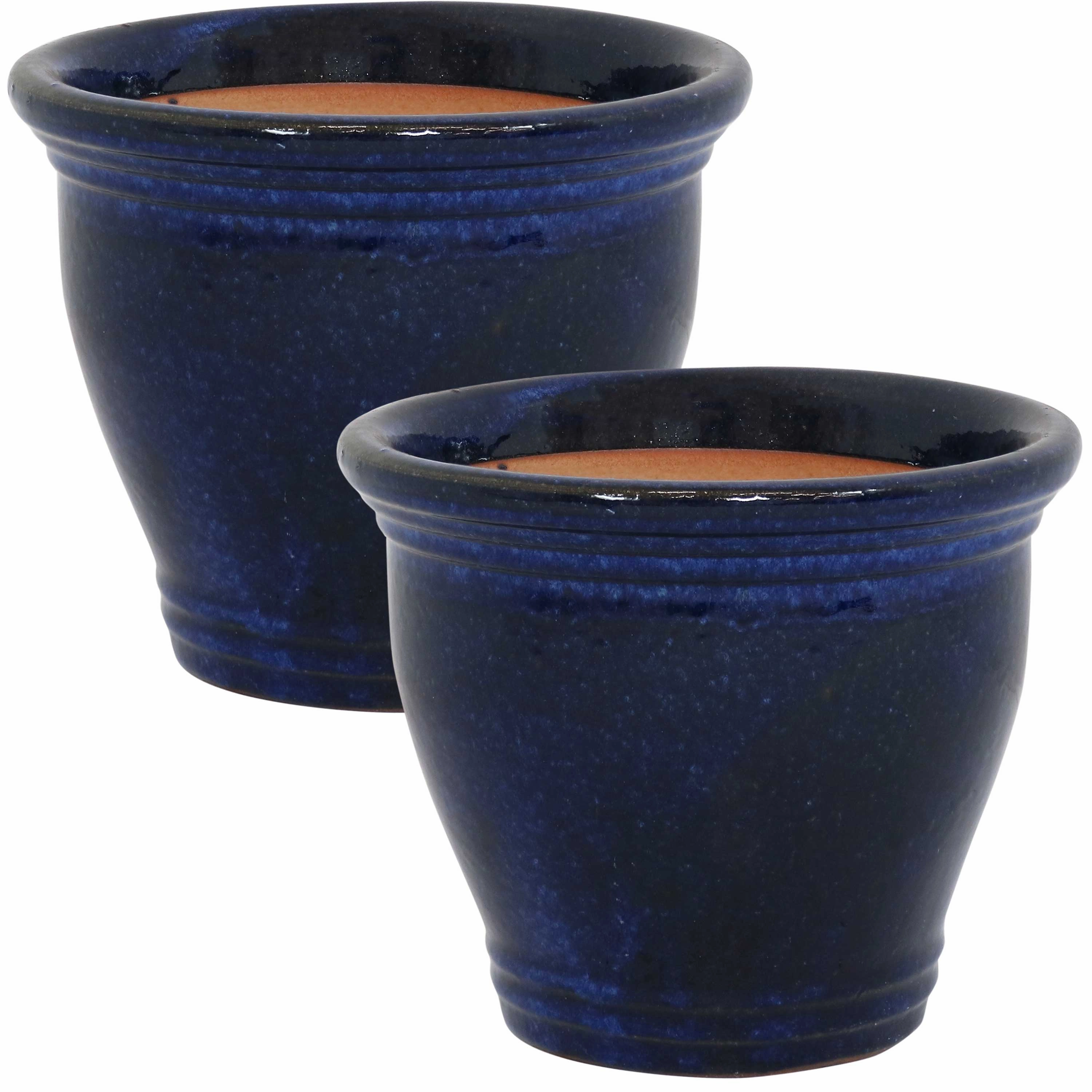Sunnydaze Studio Glazed Ceramic Planter with Drainage Holes - Set of 2
