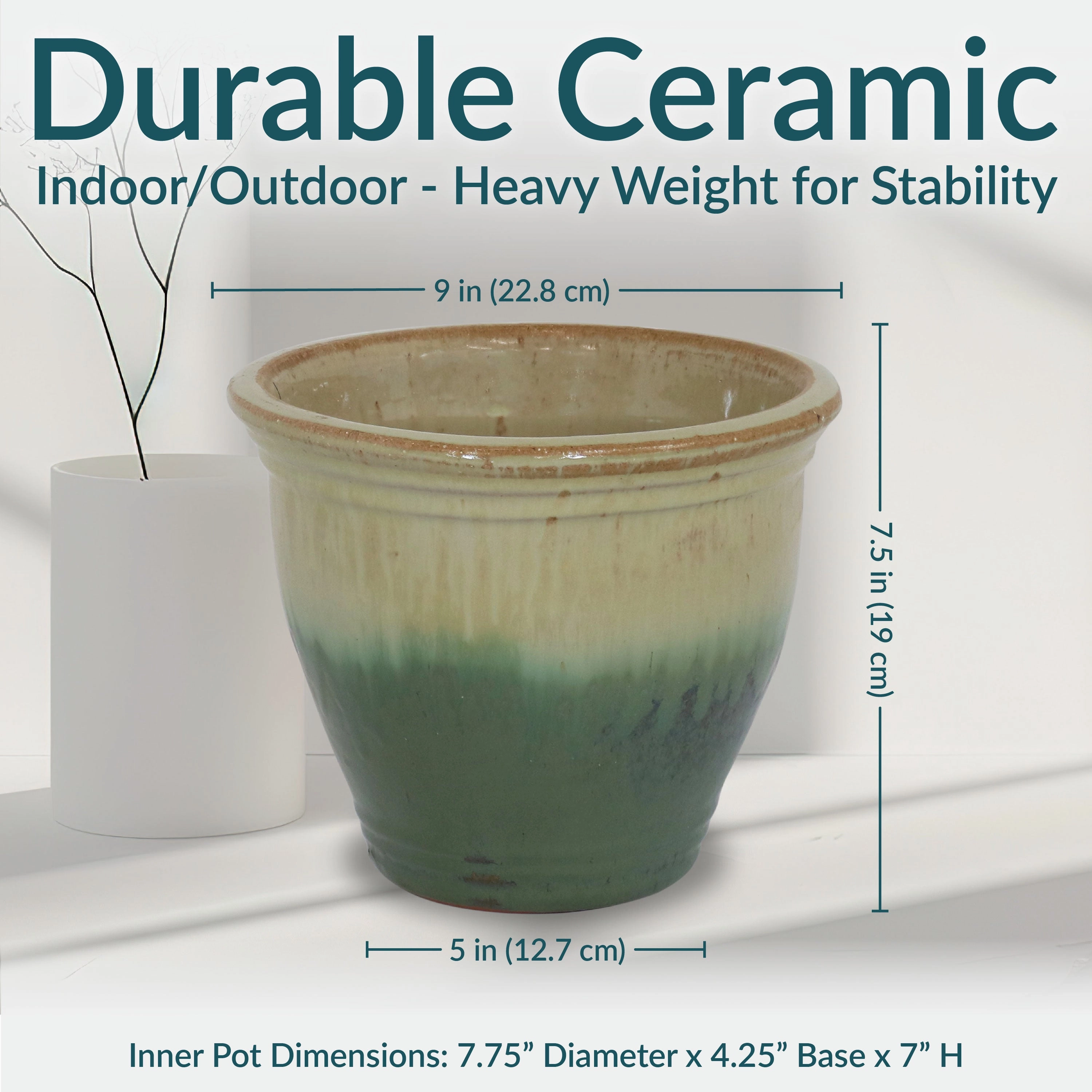 Sunnydaze Studio Glazed Ceramic Planter with Drainage Holes - Set of 2