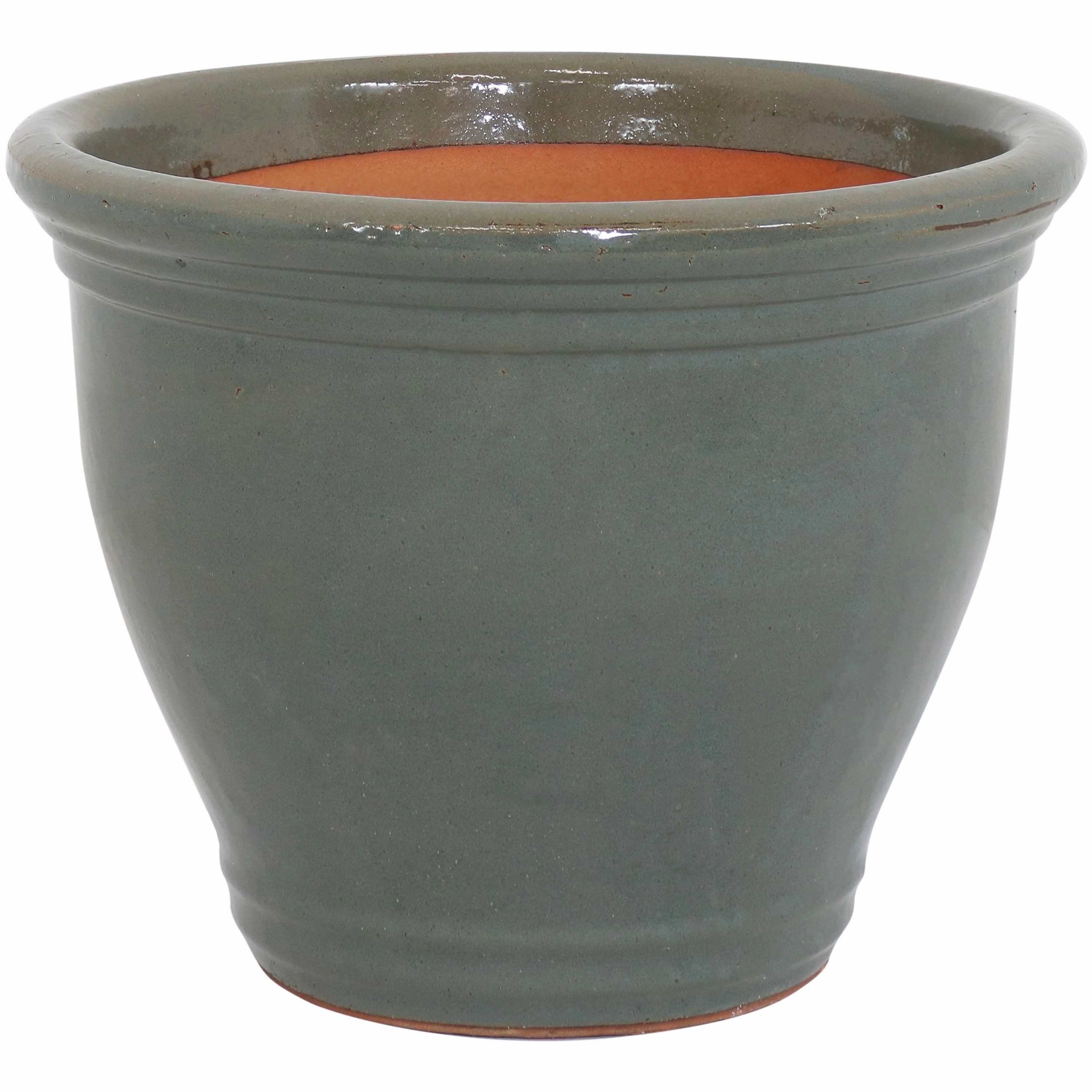Sunnydaze Studio Round Glazed Ceramic Planter with Drainage