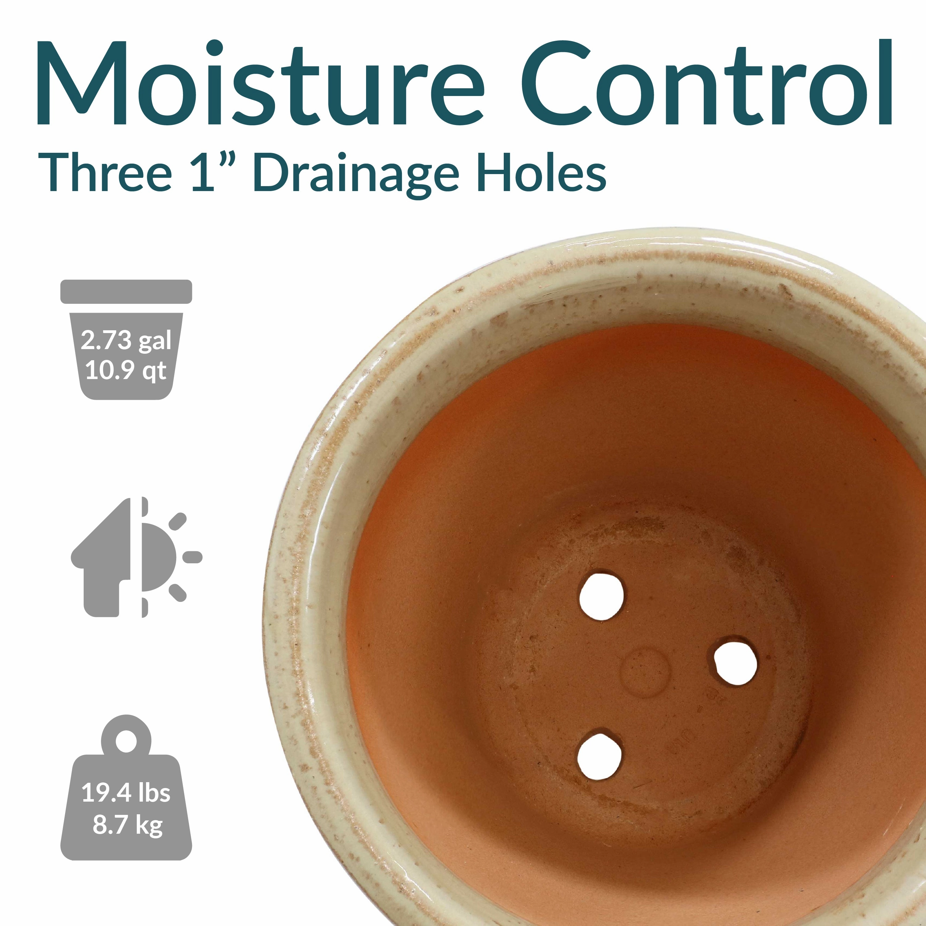 Sunnydaze Studio Round Glazed Ceramic Planter with Drainage