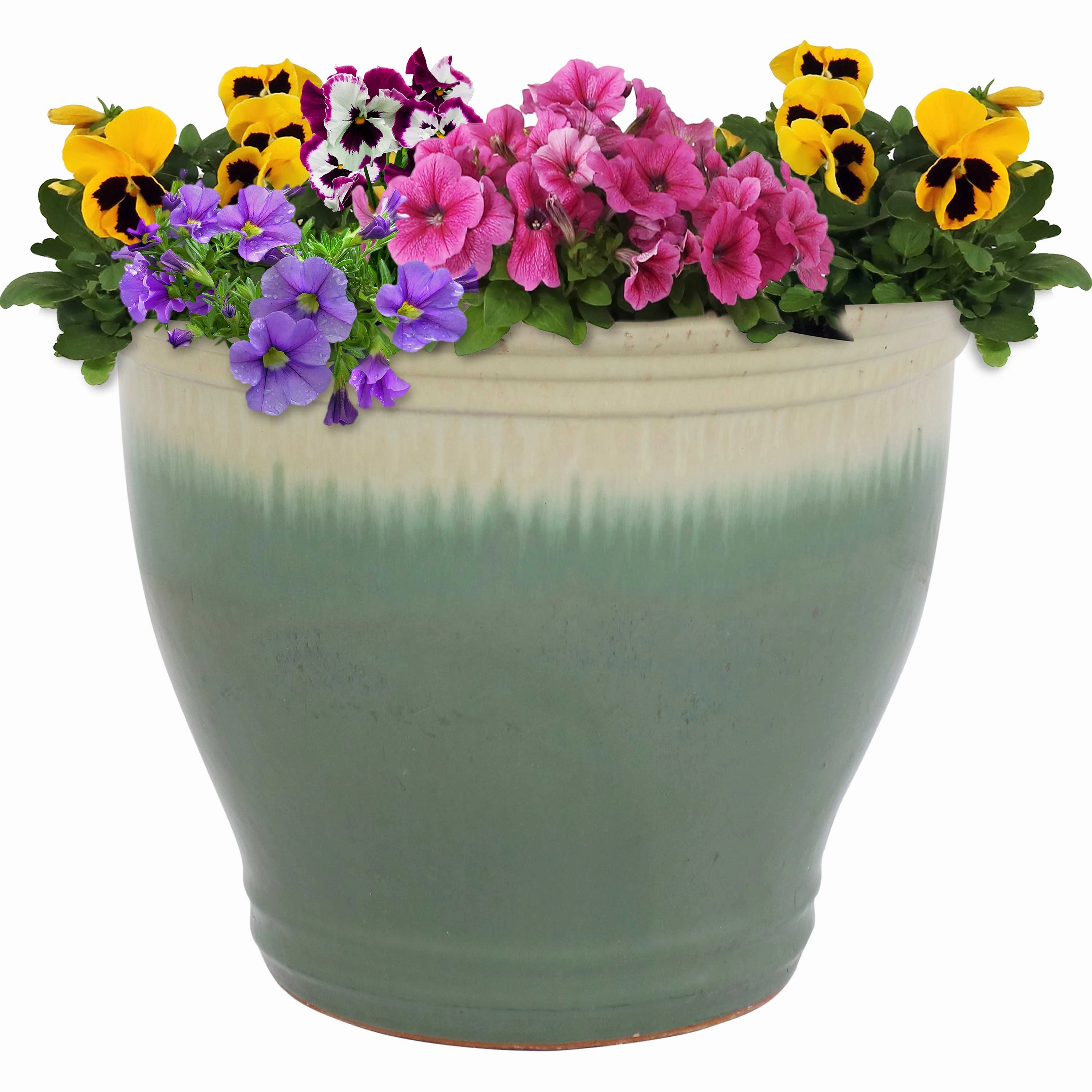 Sunnydaze Studio Round Glazed Ceramic Planter with Drainage