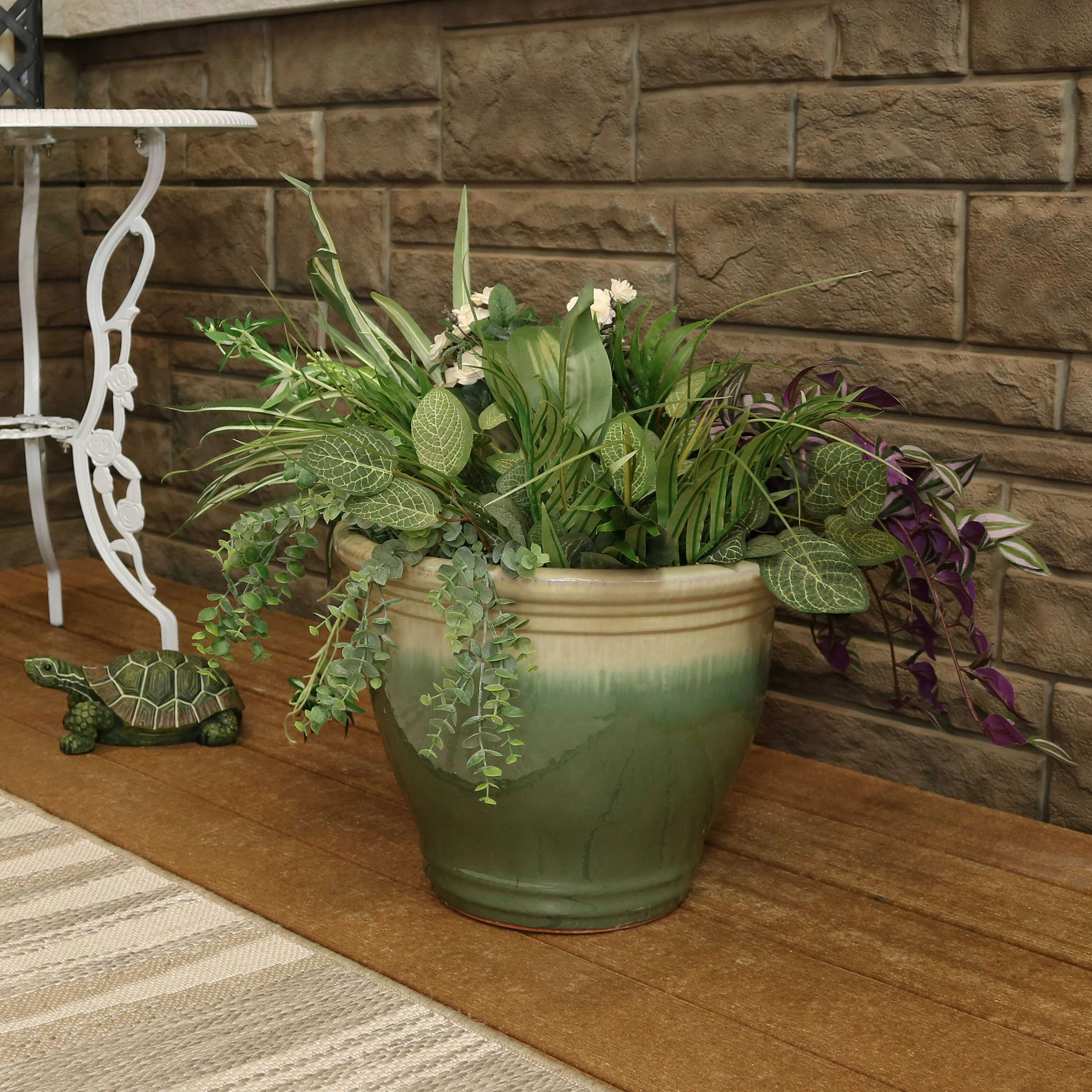 Sunnydaze Studio Round Glazed Ceramic Planter with Drainage
