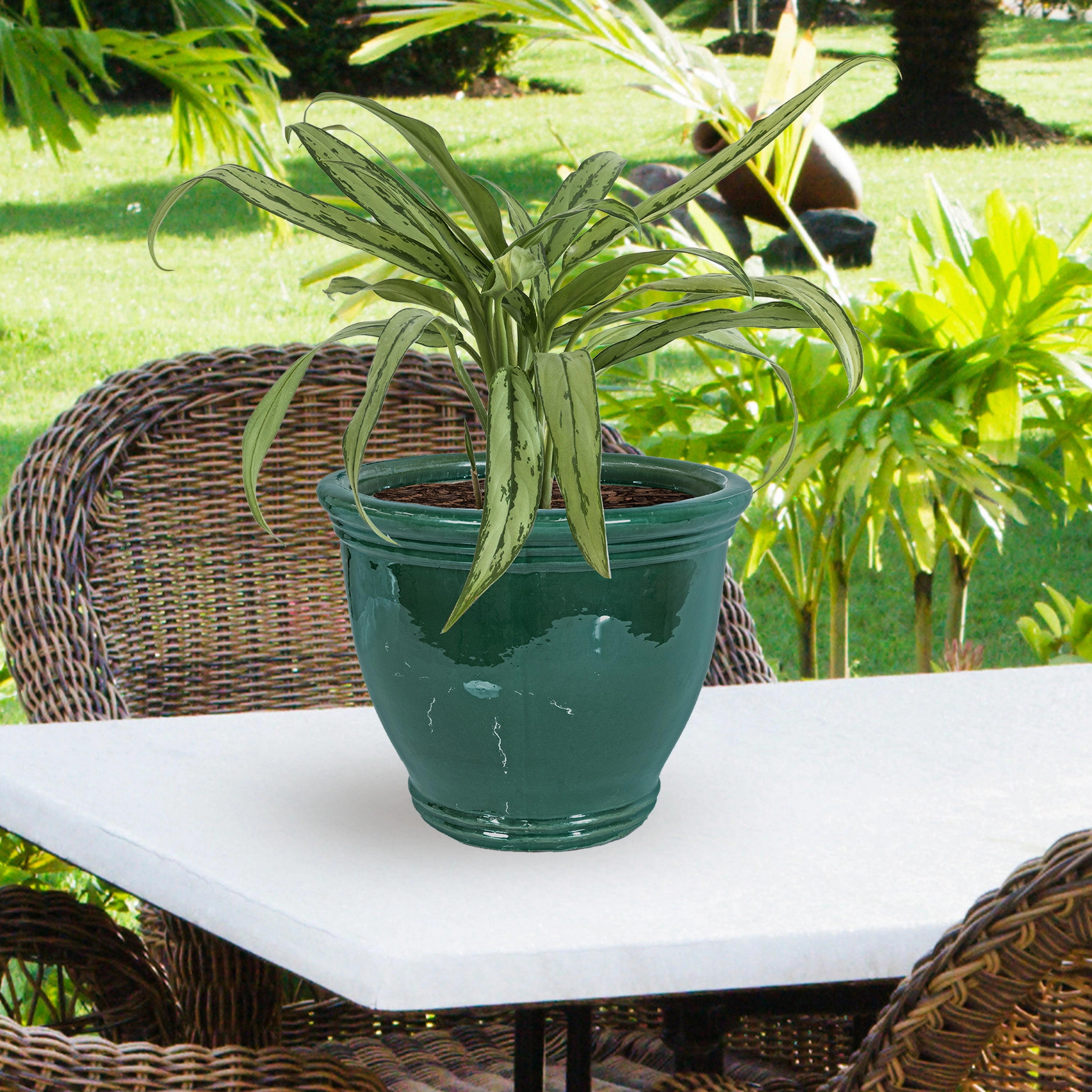Sunnydaze Studio Round Glazed Ceramic Planter with Drainage
