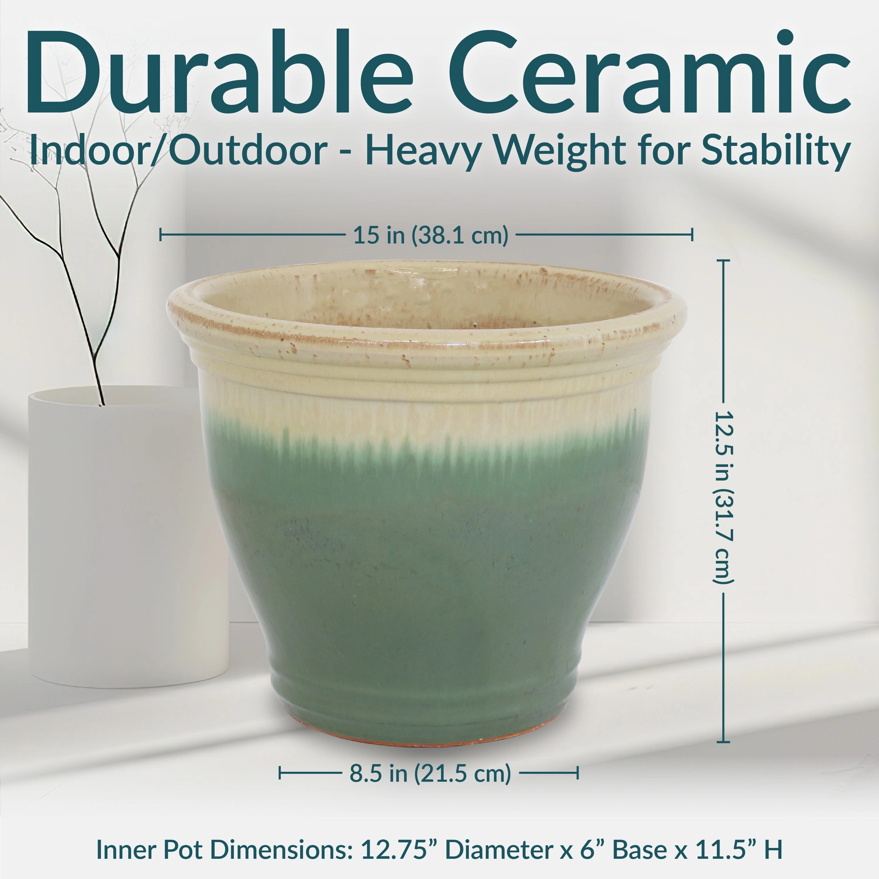 Sunnydaze Studio Round Glazed Ceramic Planter with Drainage