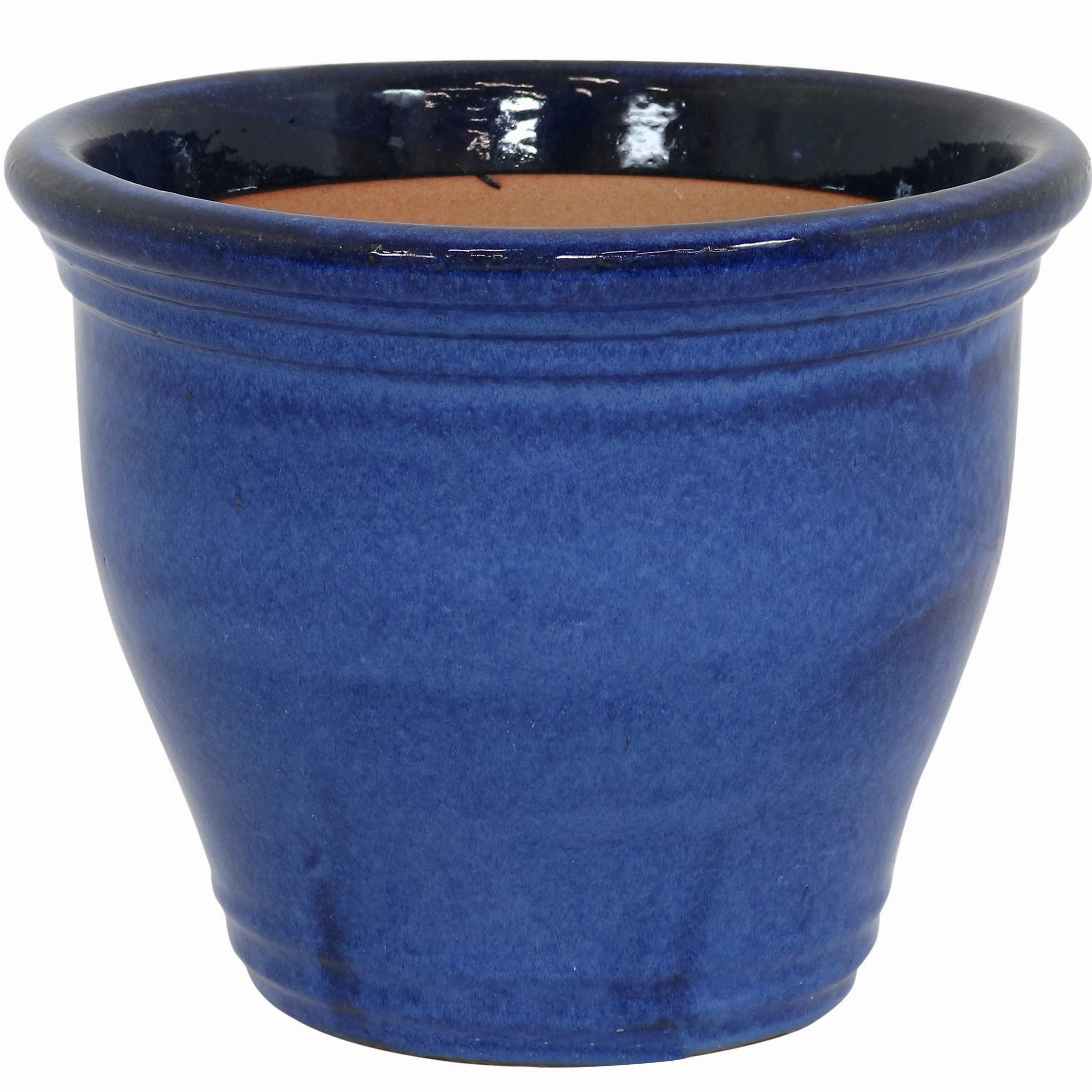 Sunnydaze Studio Round Glazed Ceramic Planter with Drainage