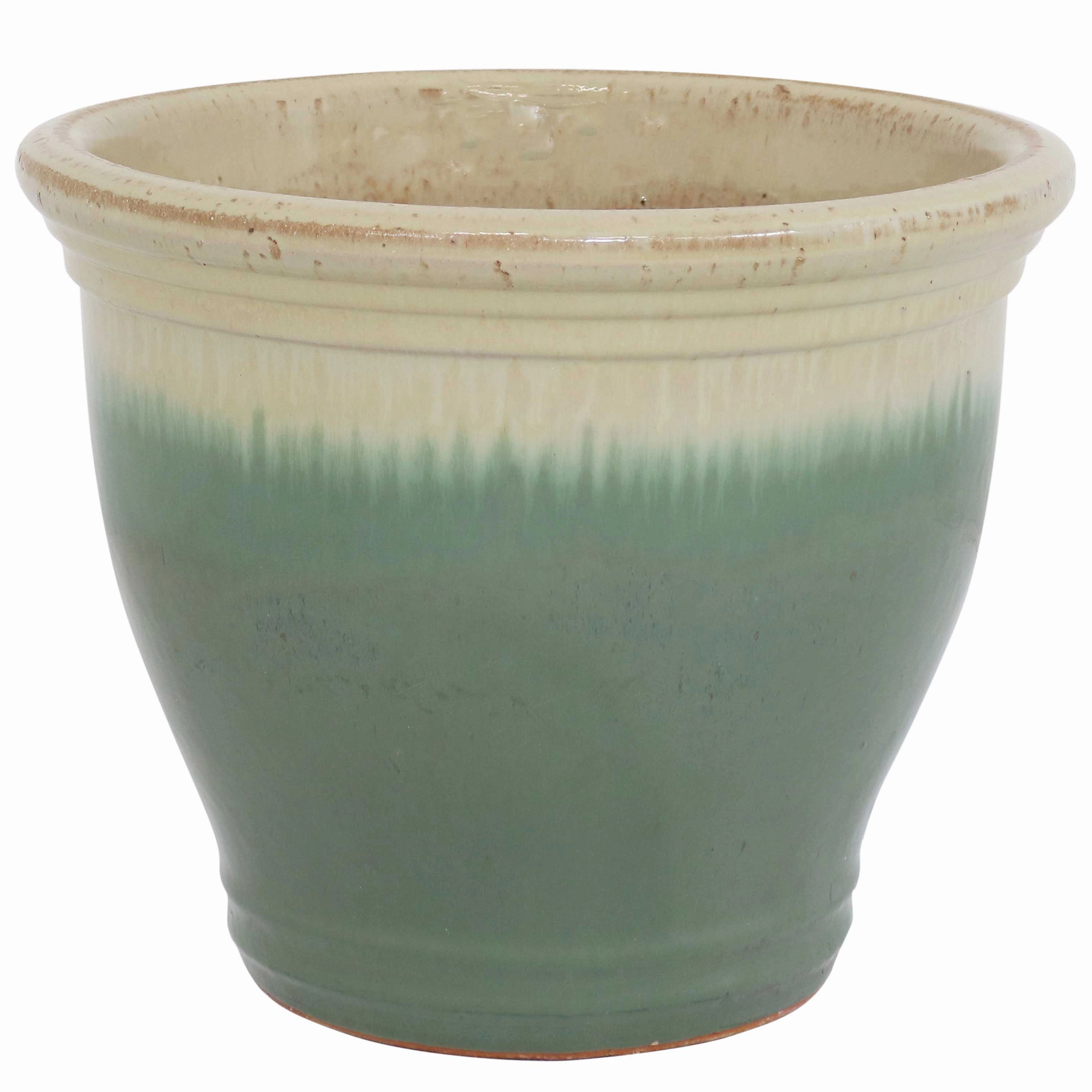 Sunnydaze Studio Round Glazed Ceramic Planter with Drainage