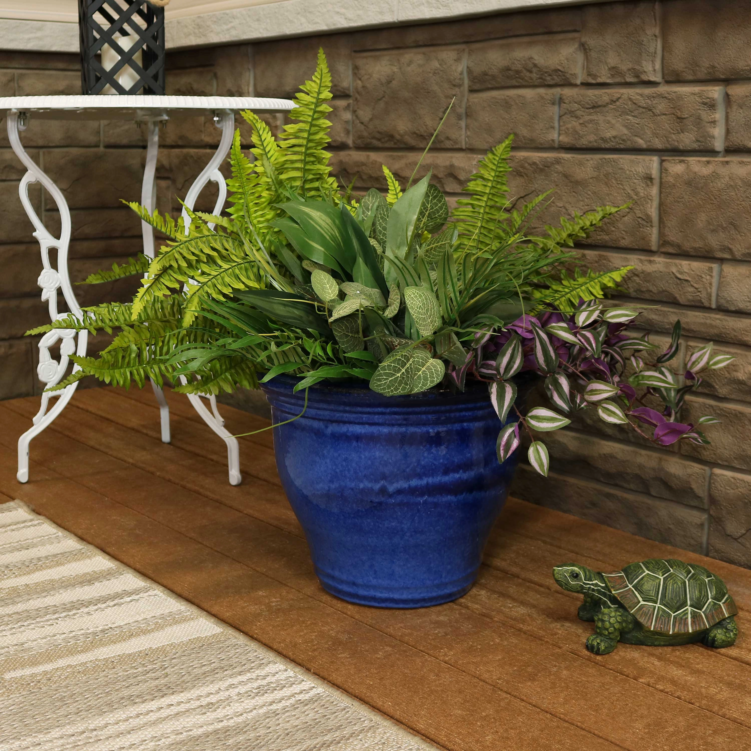Sunnydaze Studio Round Glazed Ceramic Planter with Drainage