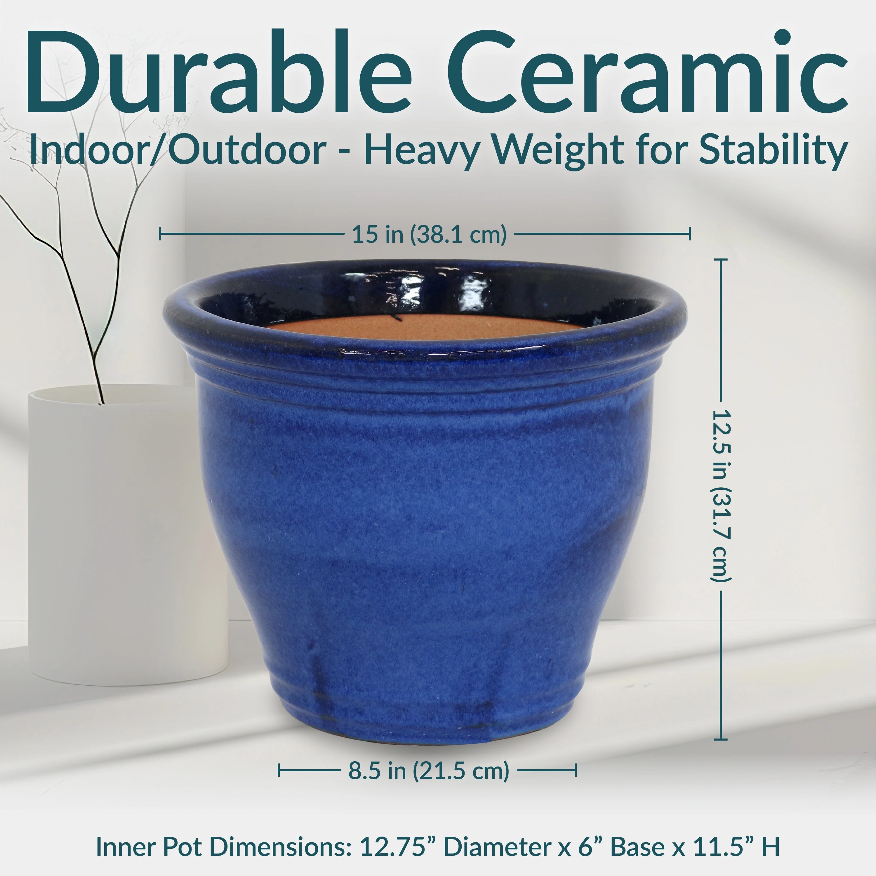 Sunnydaze Studio Round Glazed Ceramic Planter with Drainage