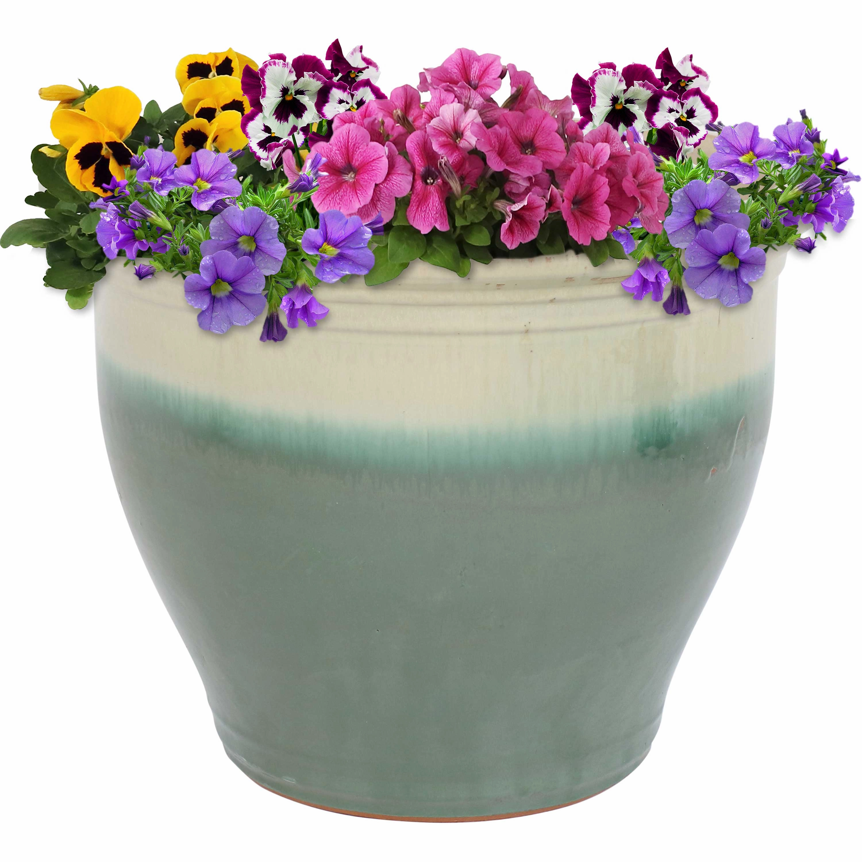 Sunnydaze Studio Round Glazed Ceramic Planter with Drainage