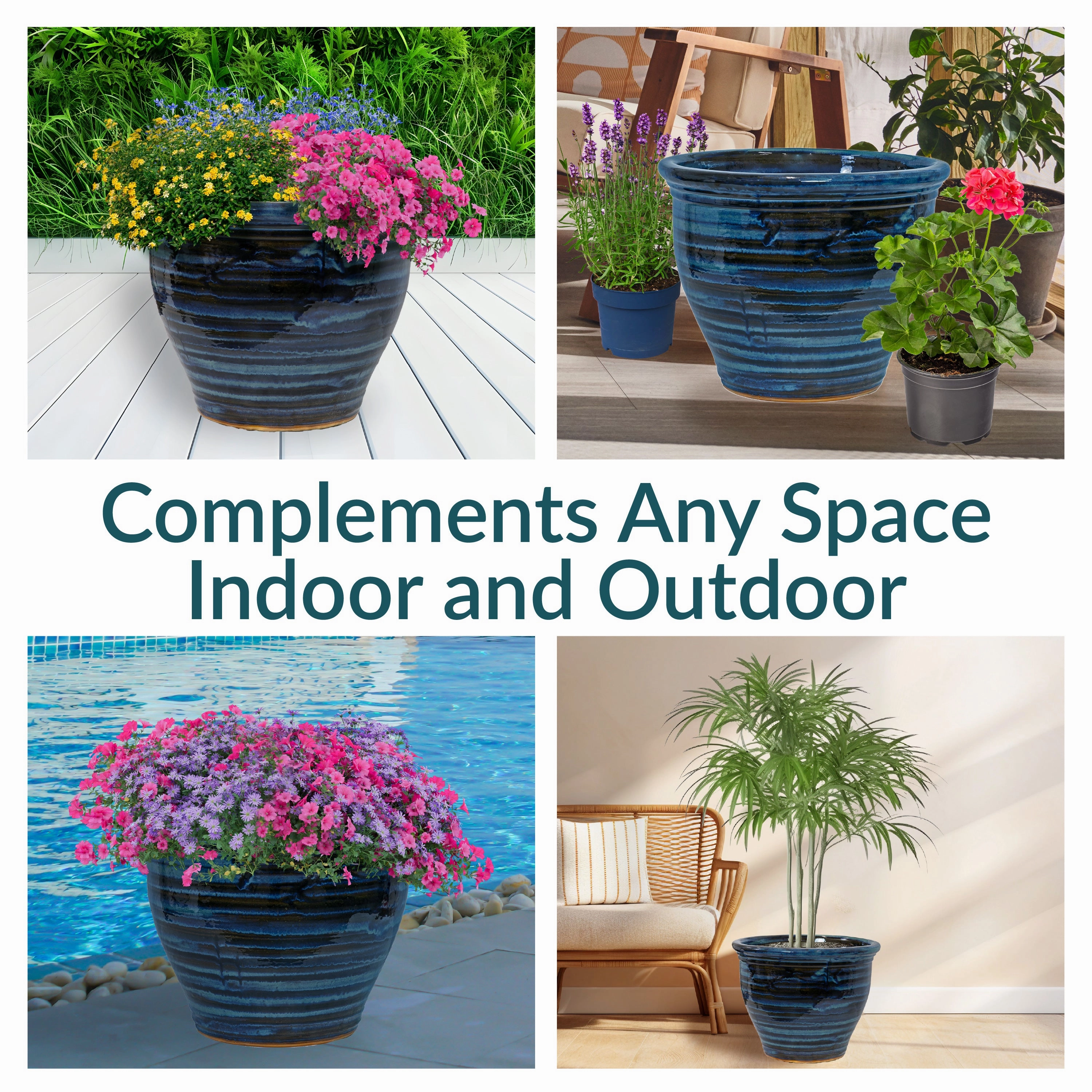 Sunnydaze Studio Round Glazed Ceramic Planter with Drainage