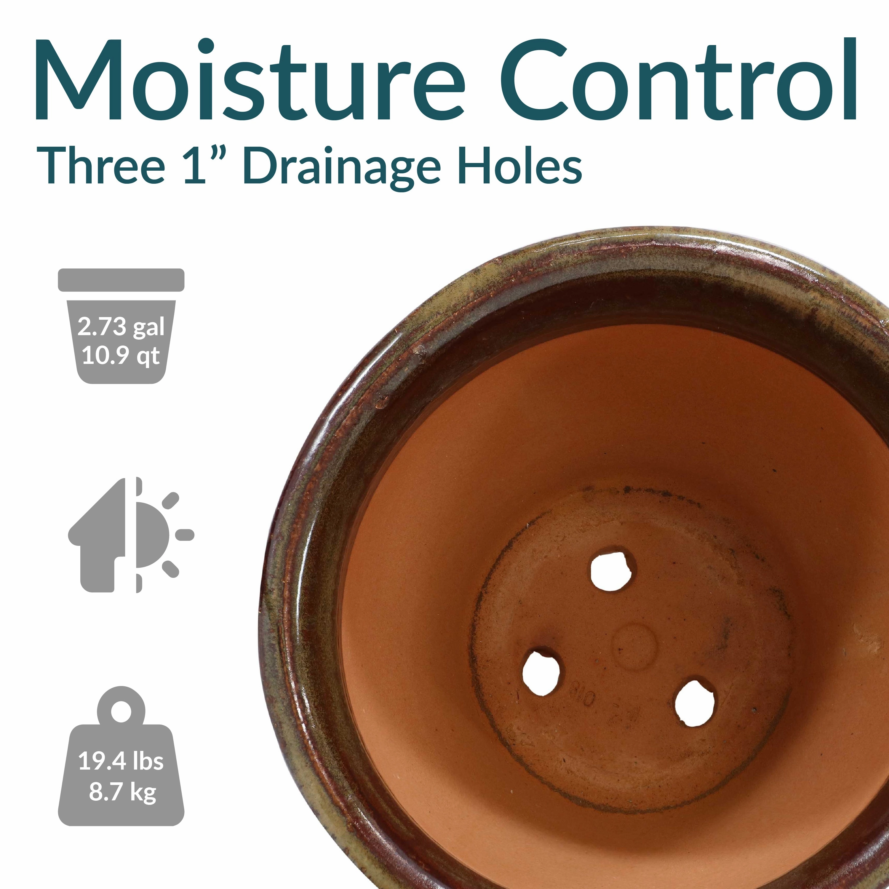 Sunnydaze Studio Round Glazed Ceramic Planter with Drainage