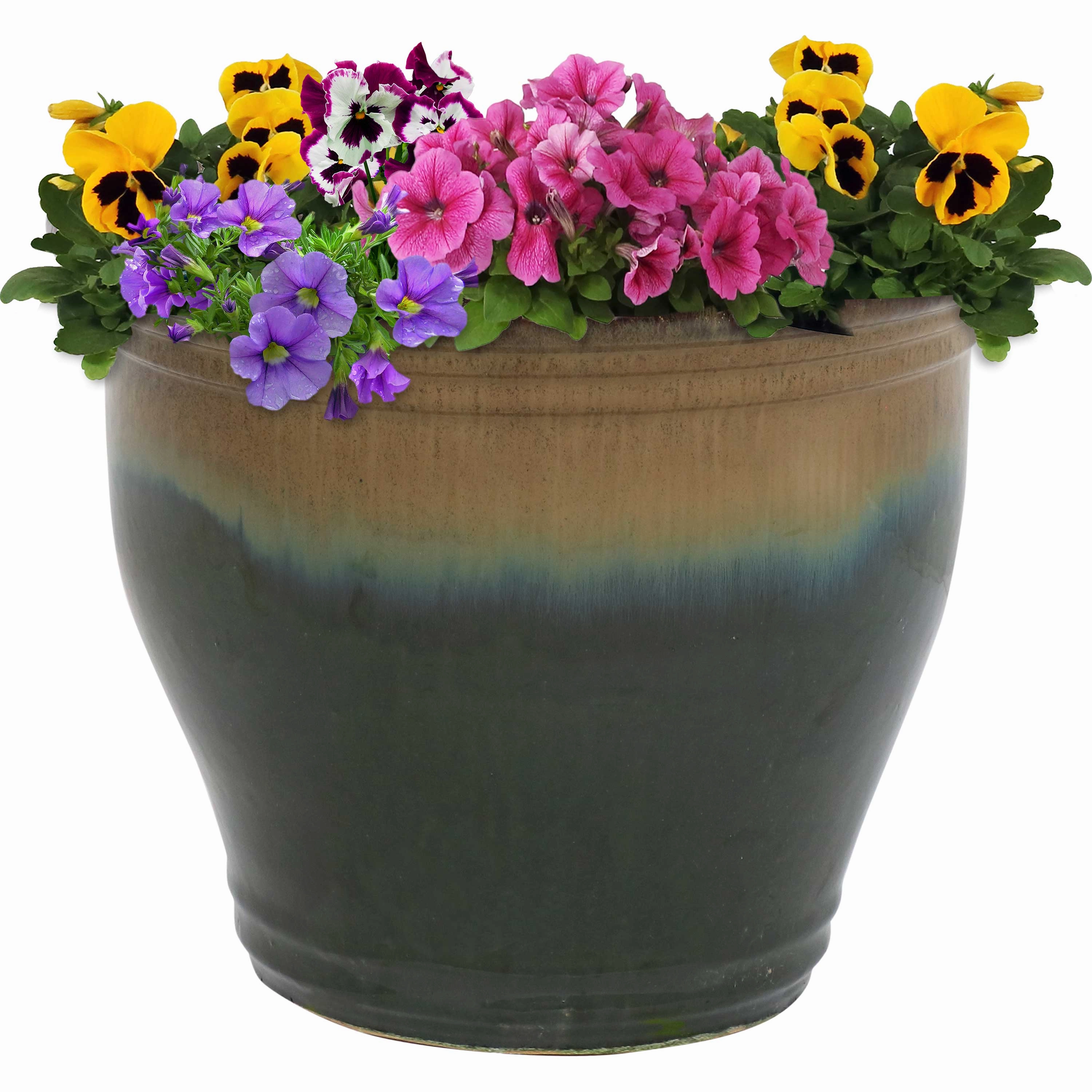 Sunnydaze Studio Round Glazed Ceramic Planter with Drainage