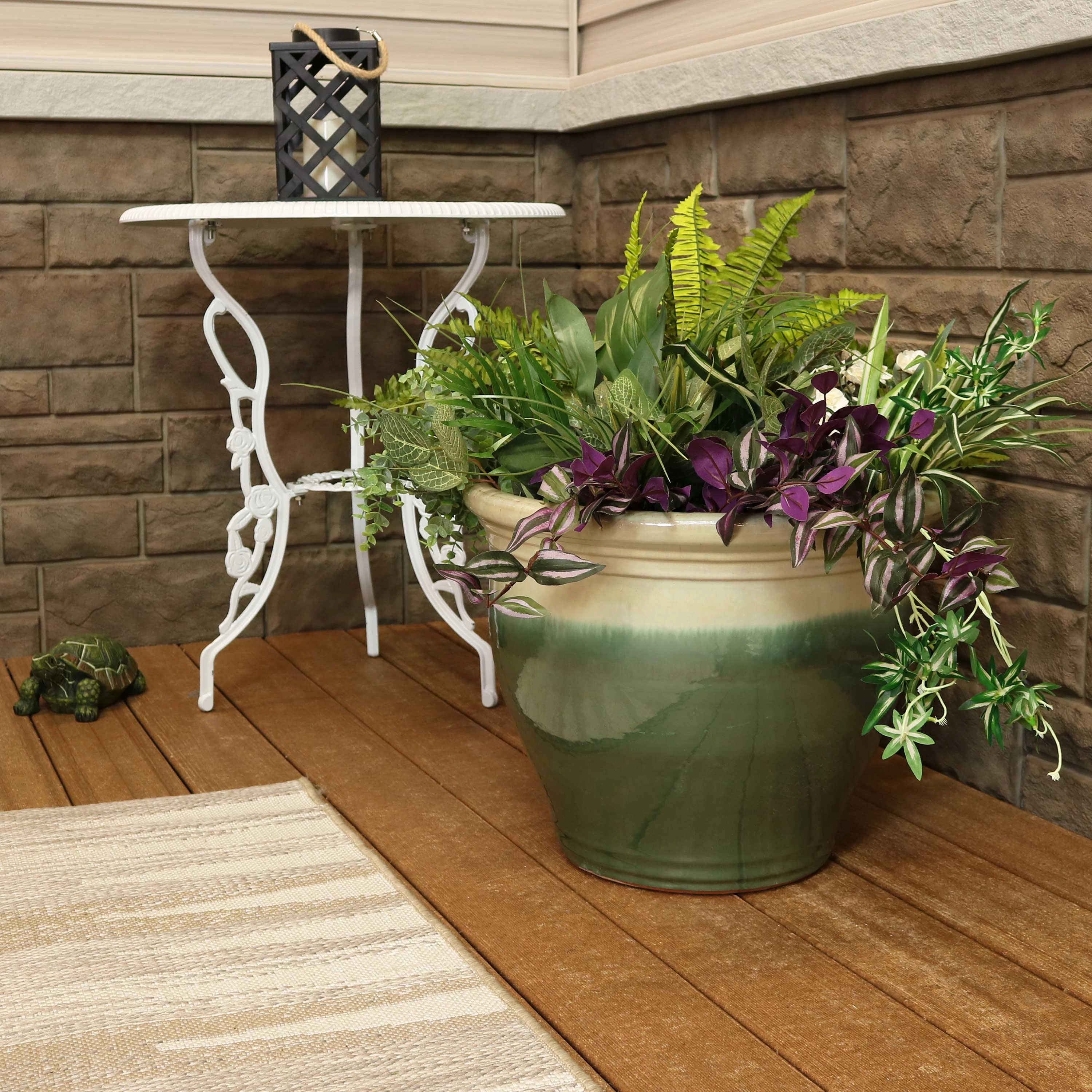Sunnydaze Studio Round Glazed Ceramic Planter with Drainage