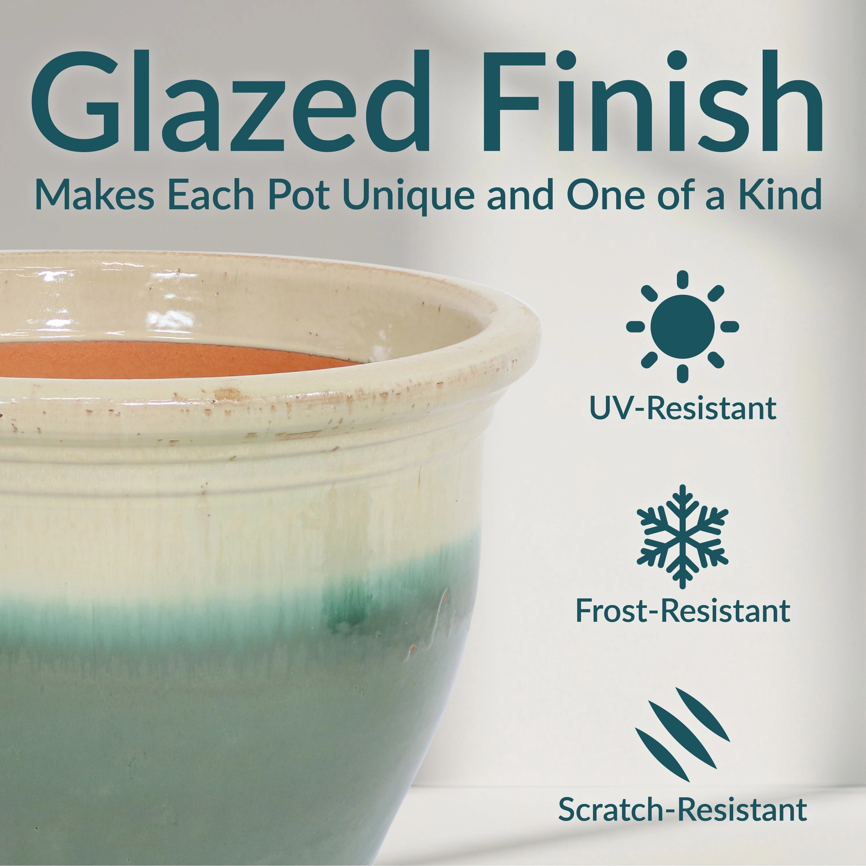 Sunnydaze Studio Round Glazed Ceramic Planter with Drainage