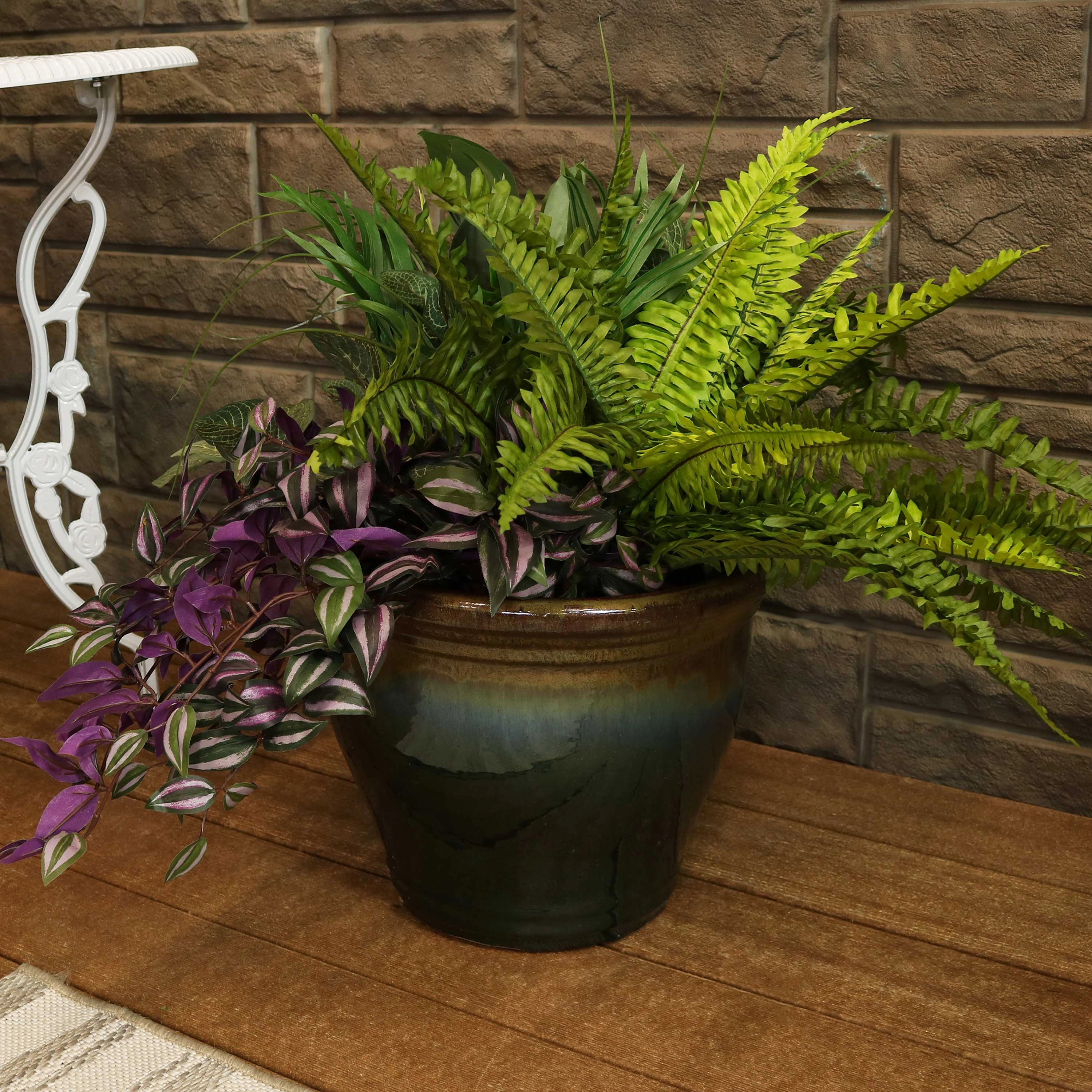 Sunnydaze Studio Round Glazed Ceramic Planter with Drainage