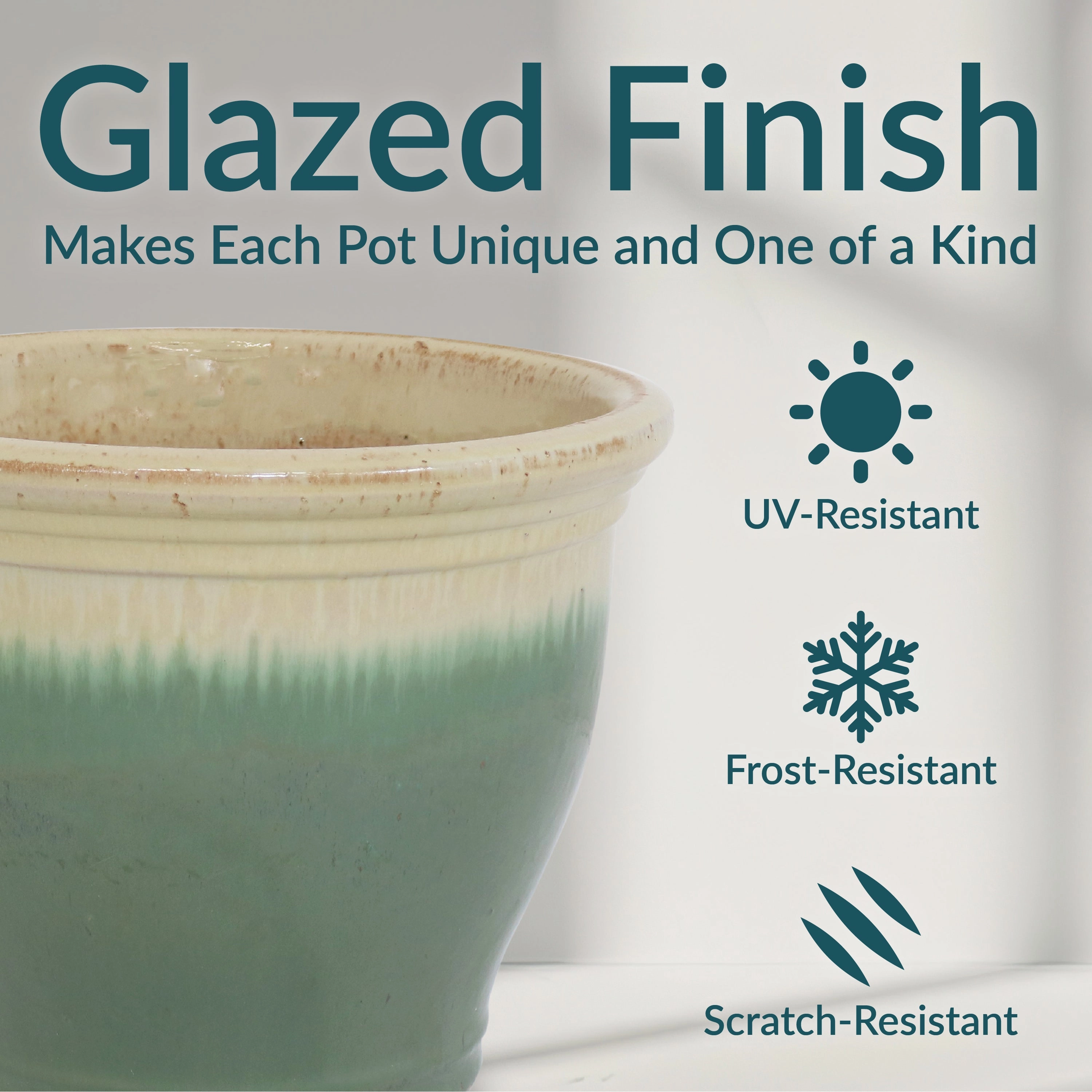 Sunnydaze Studio Round Glazed Ceramic Planter with Drainage
