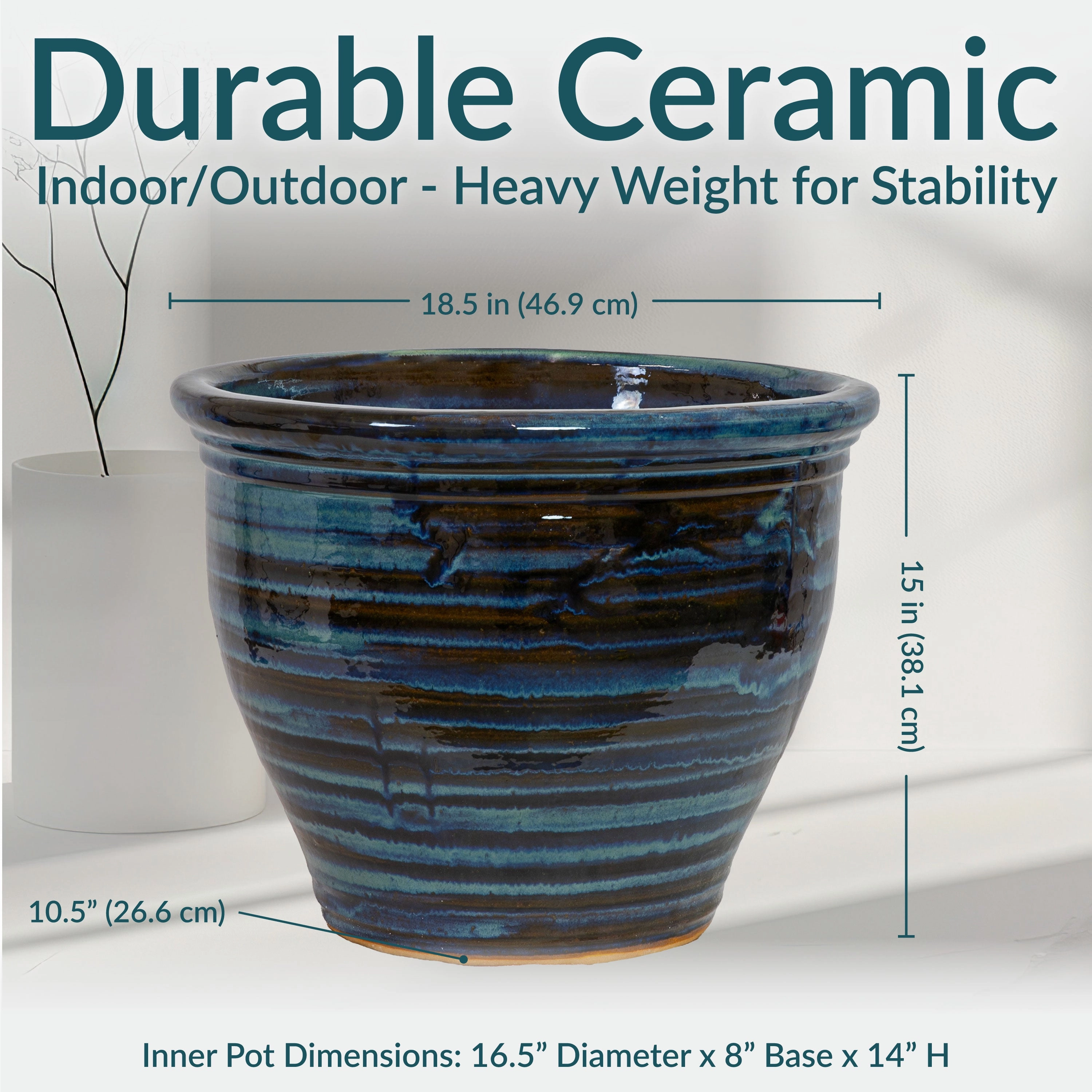 Sunnydaze Studio Round Glazed Ceramic Planter with Drainage