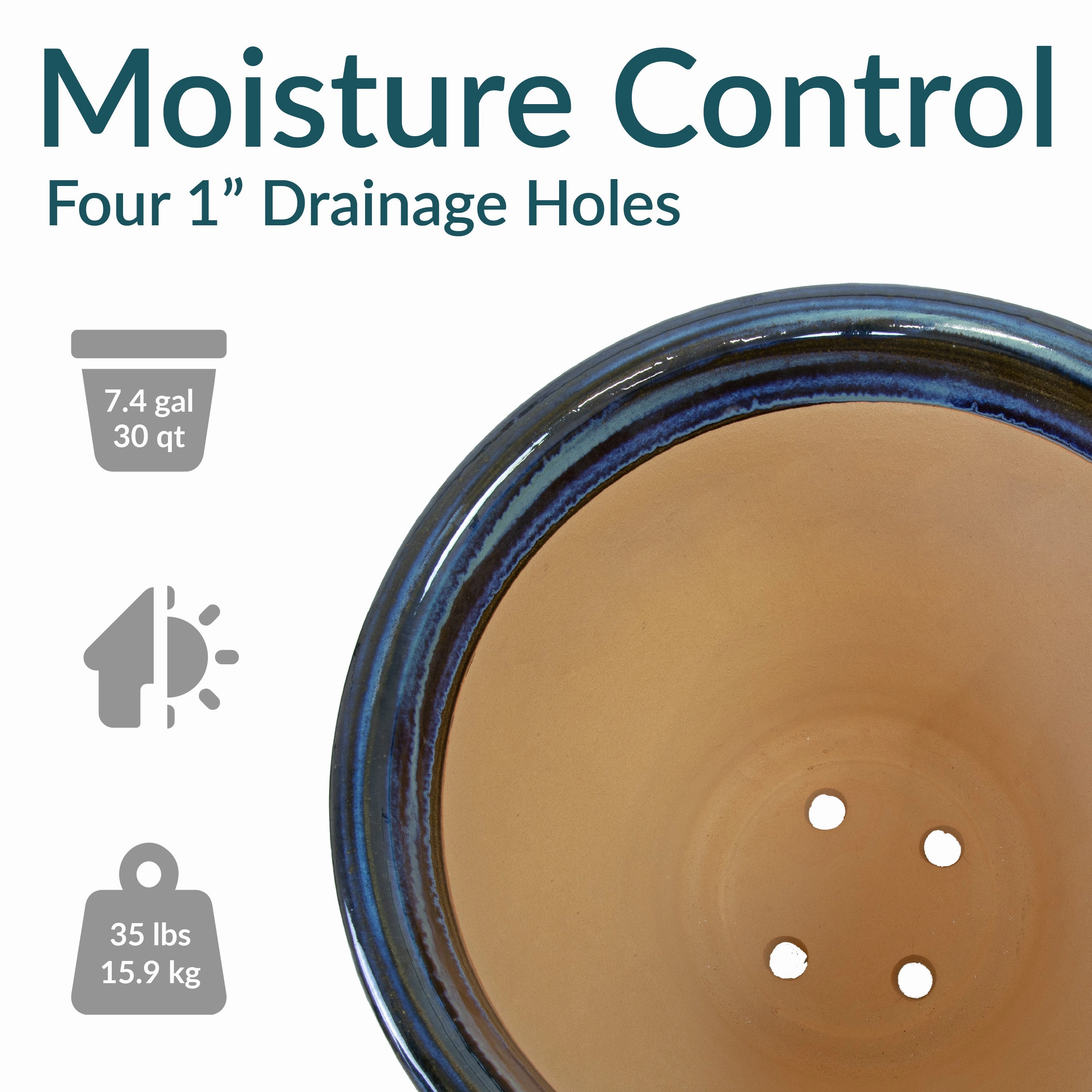 Sunnydaze Studio Round Glazed Ceramic Planter with Drainage