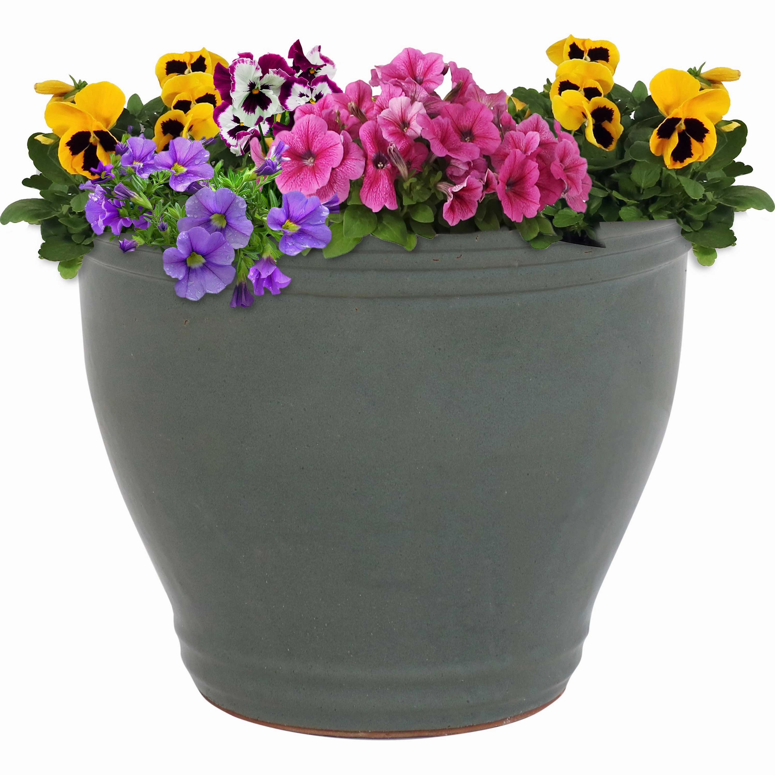 Sunnydaze Studio Round Glazed Ceramic Planter with Drainage