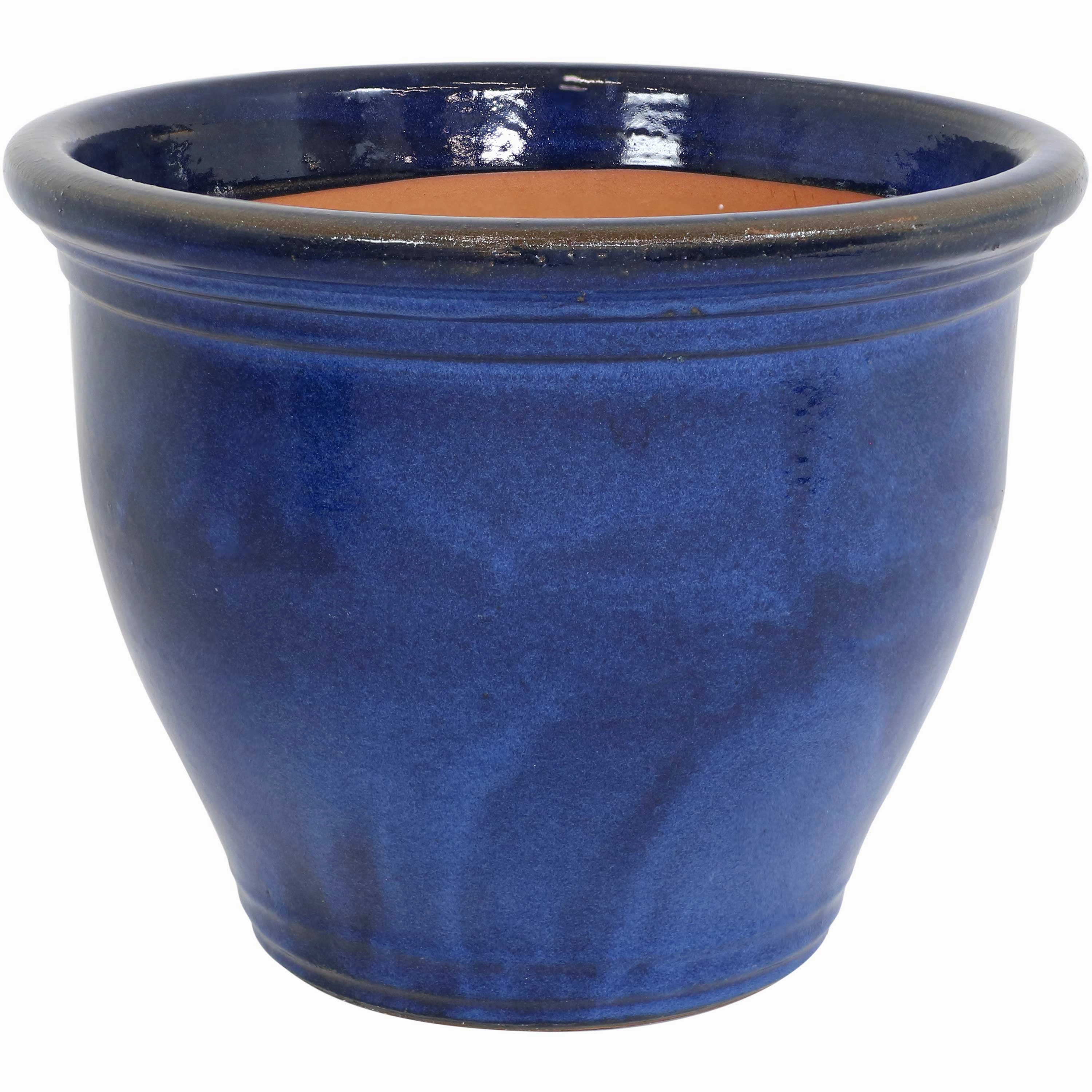 Sunnydaze Studio Round Glazed Ceramic Planter with Drainage