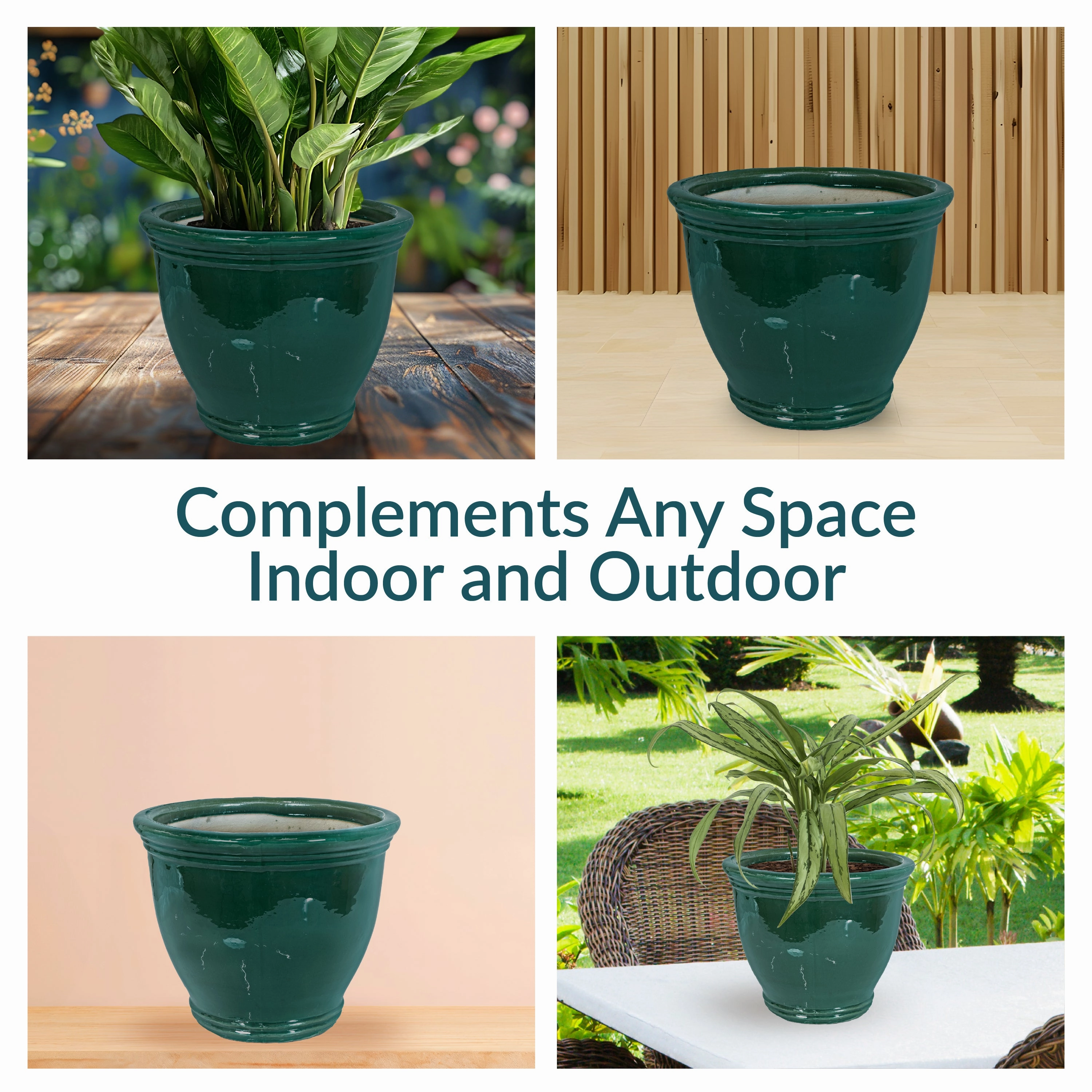 Sunnydaze Studio Round Glazed Ceramic Planter with Drainage