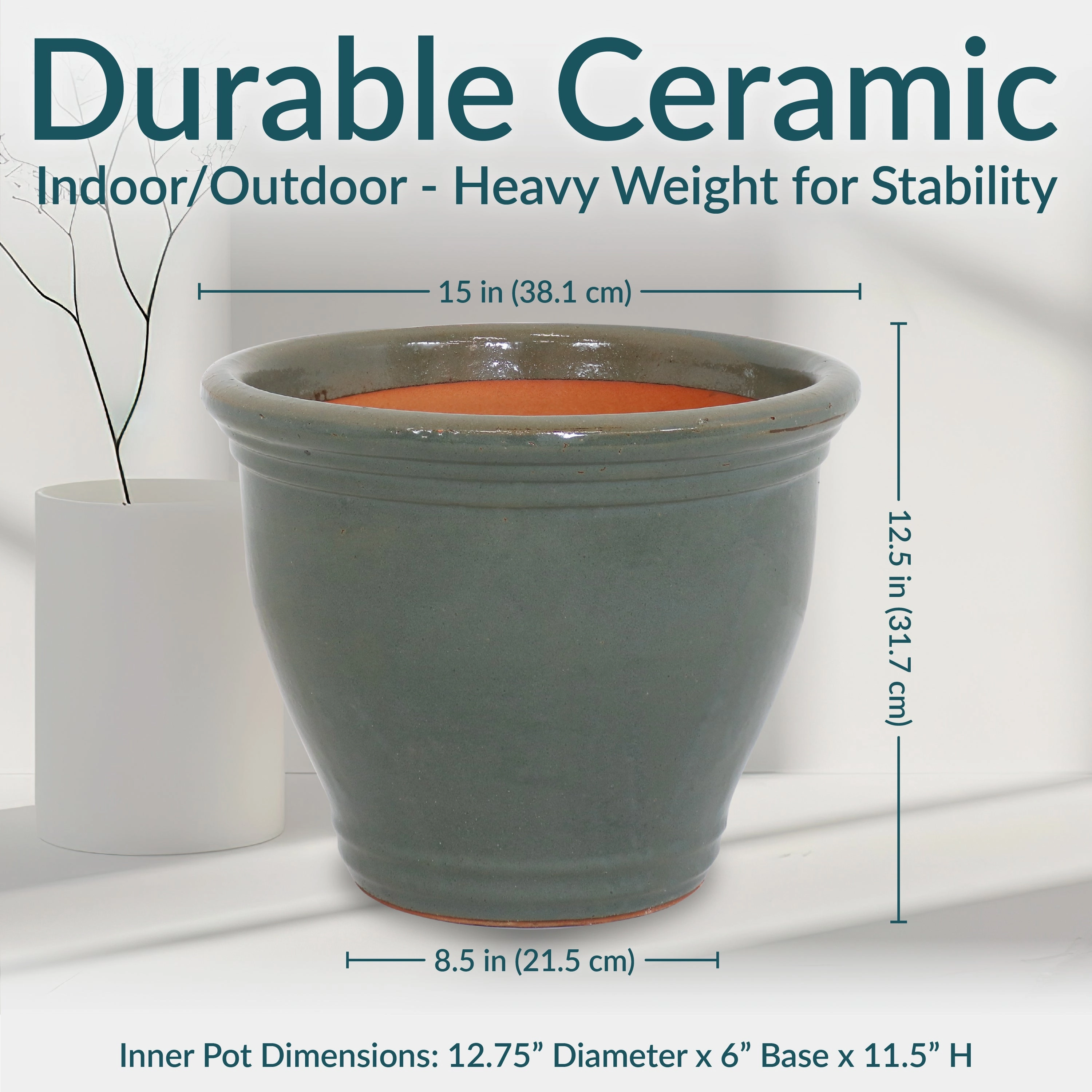 Sunnydaze Studio Round Glazed Ceramic Planter with Drainage