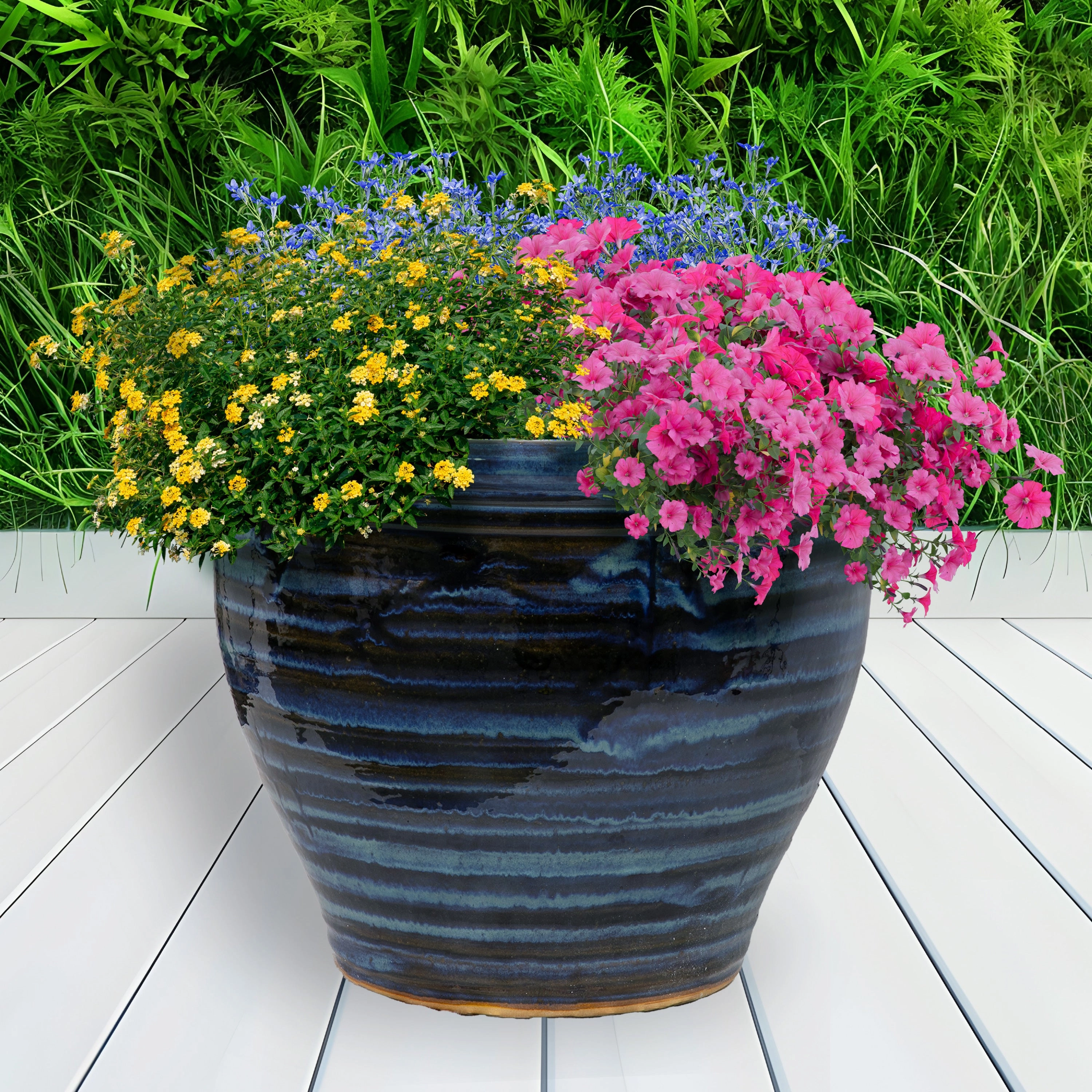 Sunnydaze Studio Round Glazed Ceramic Planter with Drainage
